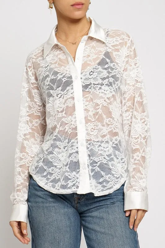LACE SHIRT WITH SATIN DETAIL
