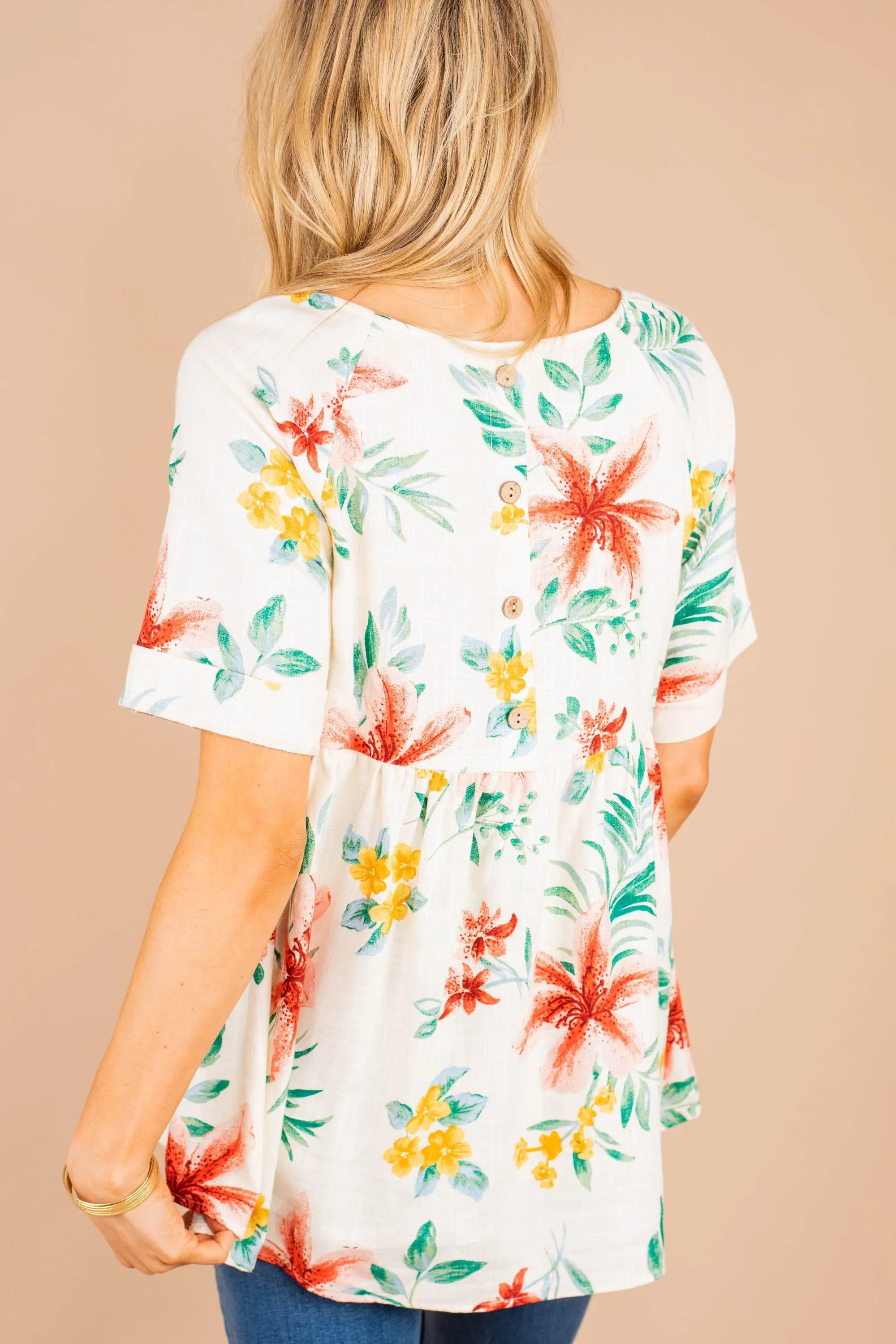 Living My Best Life White Floral Babydoll Top