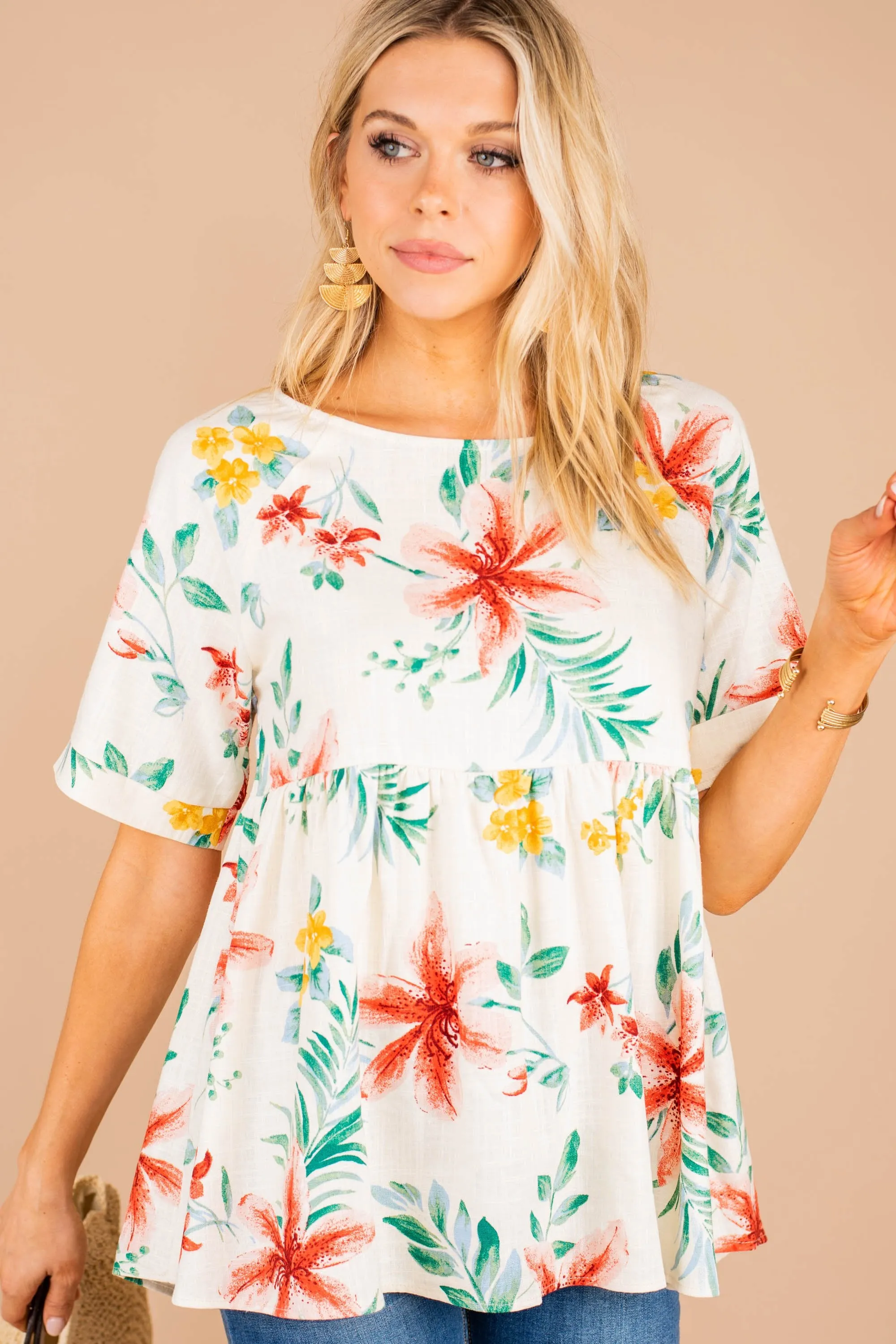Living My Best Life White Floral Babydoll Top