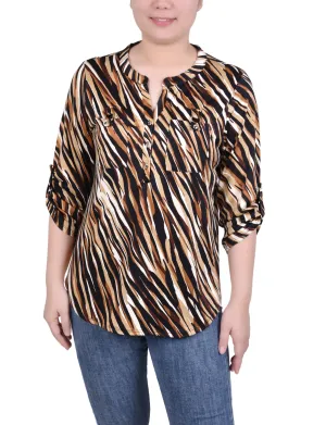 Long Tab-Sleeve Top With Pockets