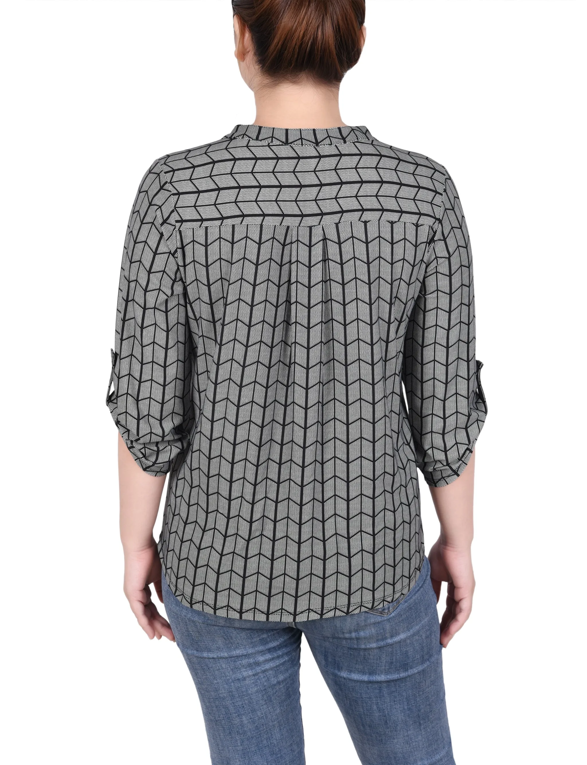 Long Tab-Sleeve Top With Pockets