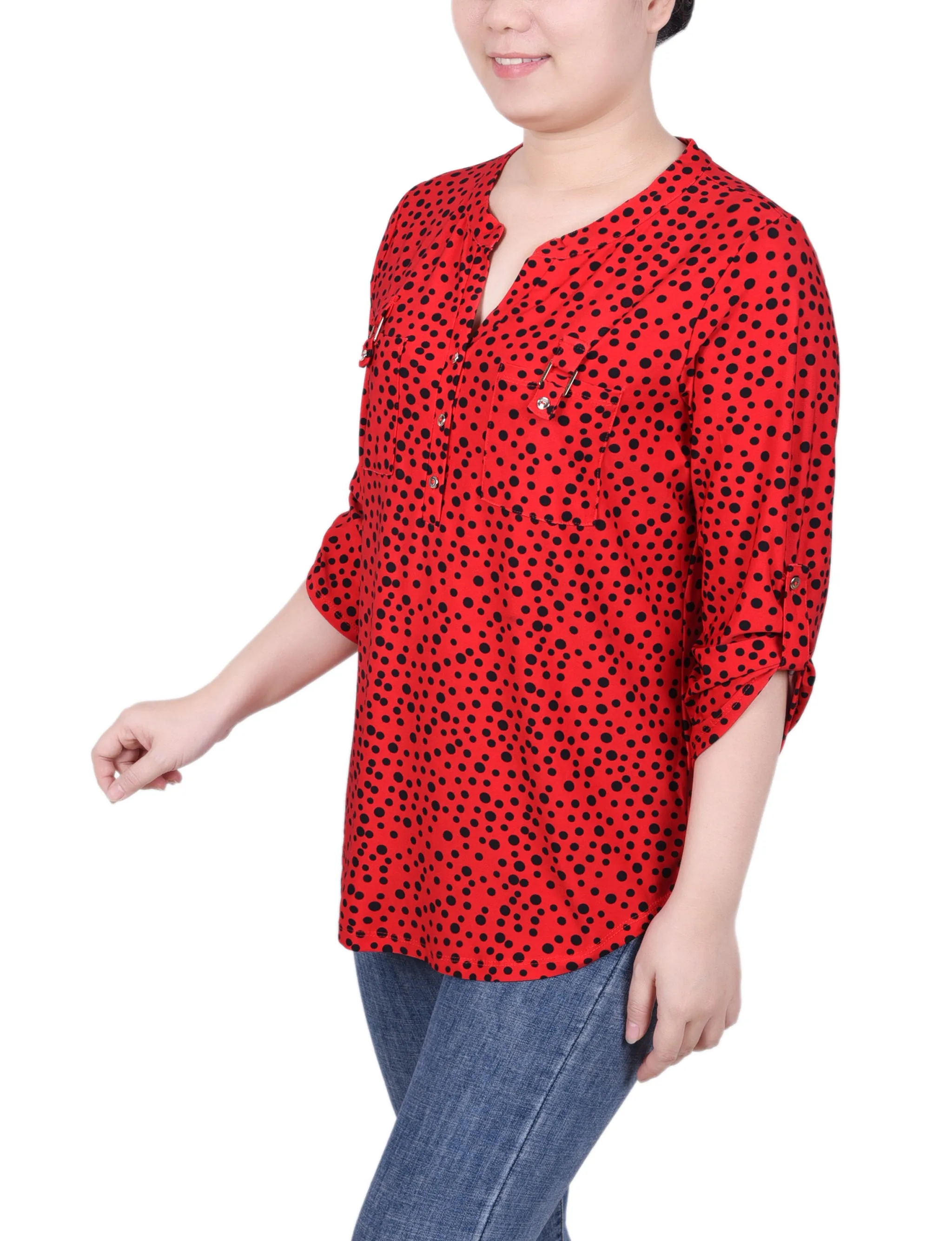 Long Tab-Sleeve Top With Pockets