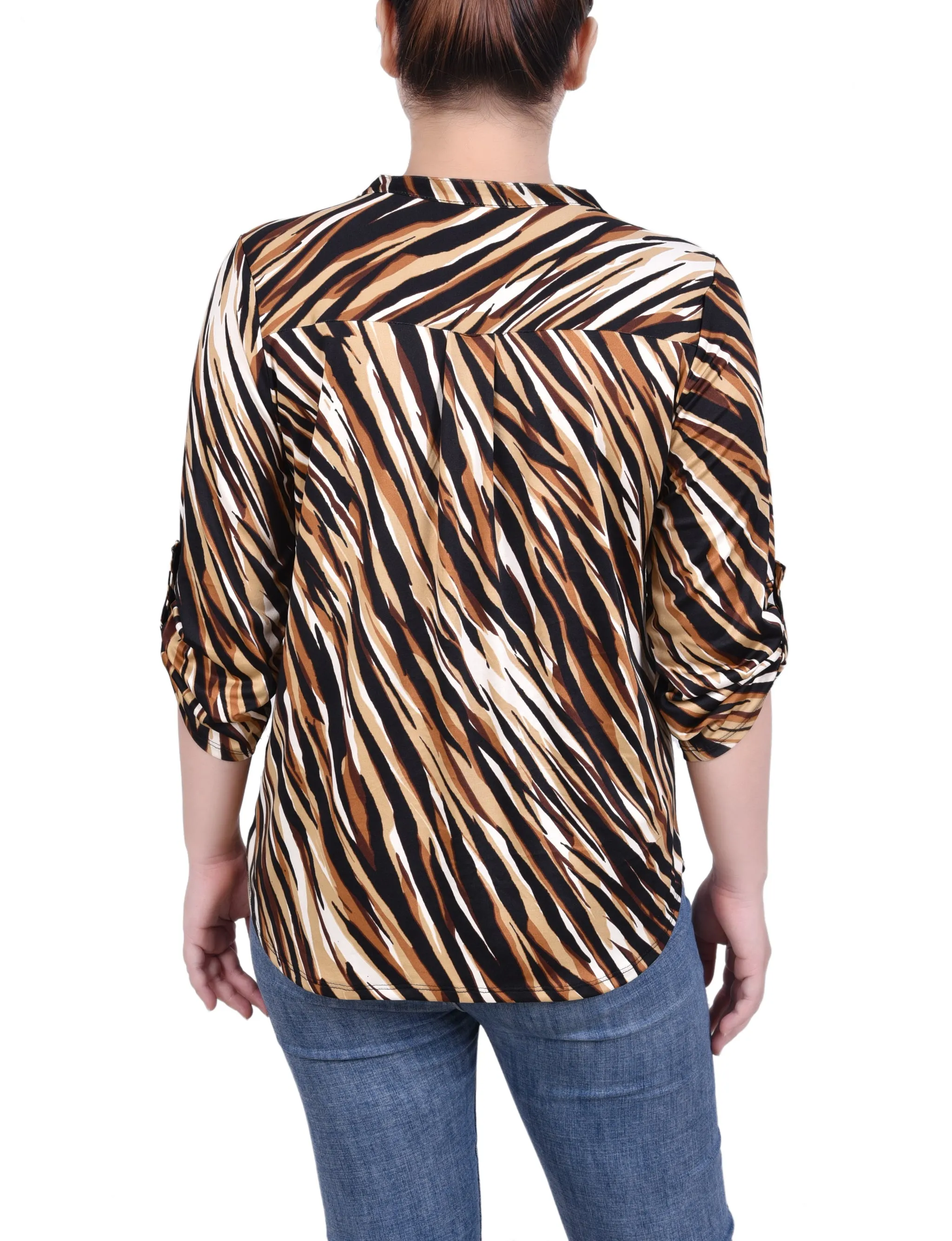 Long Tab-Sleeve Top With Pockets