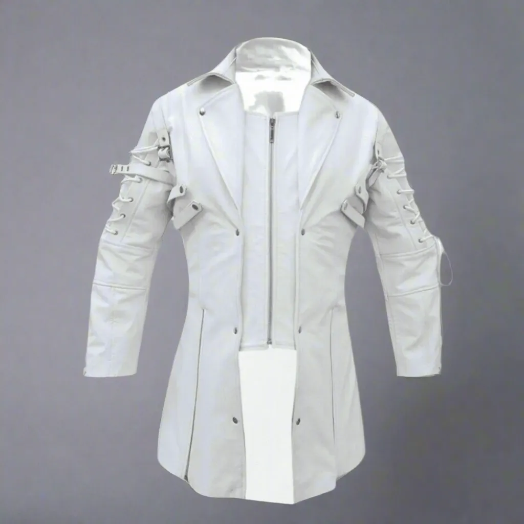 Long White Leather Coat for Men