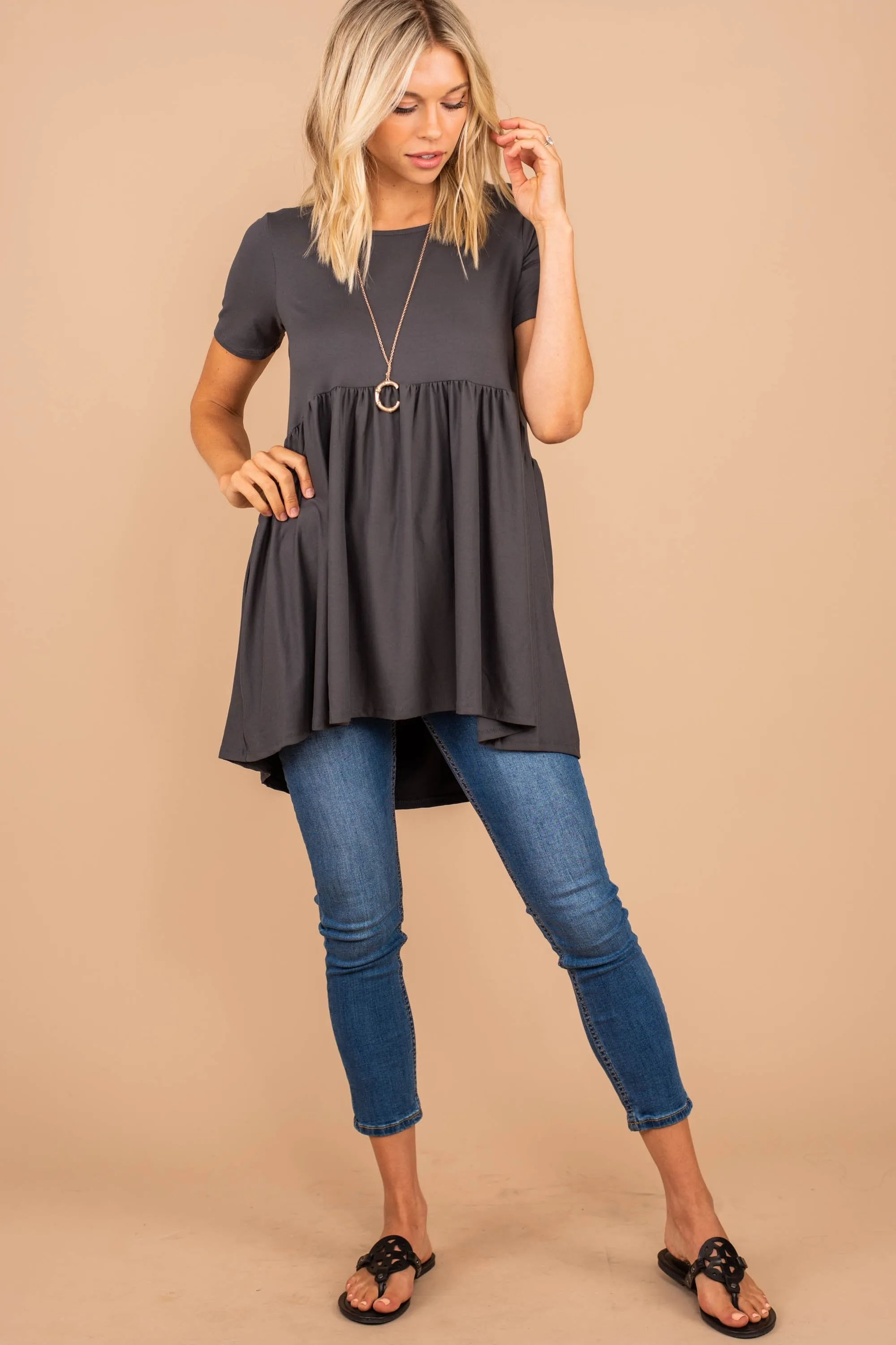 Make It Known Ash Gray Babydoll Top