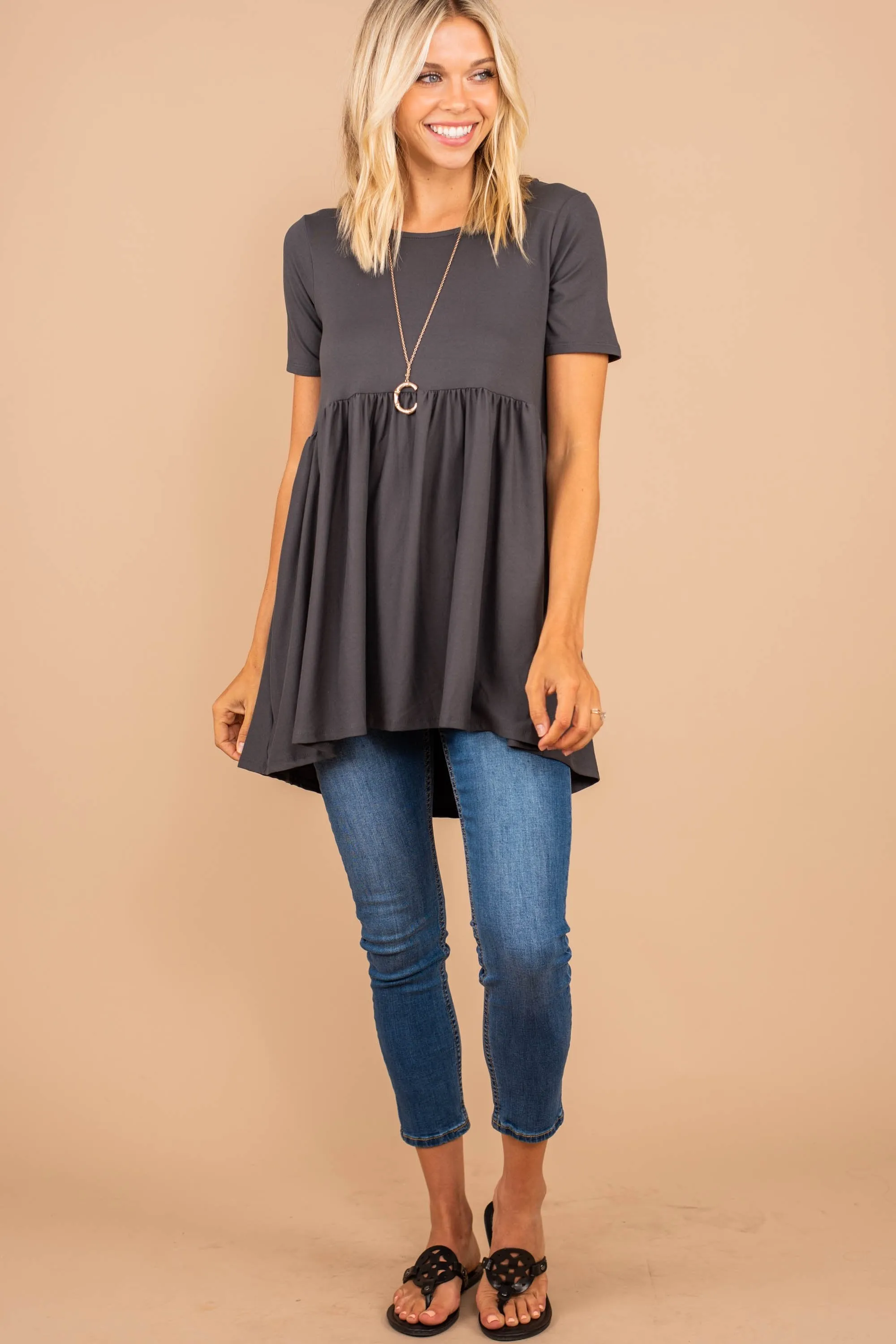 Make It Known Ash Gray Babydoll Top