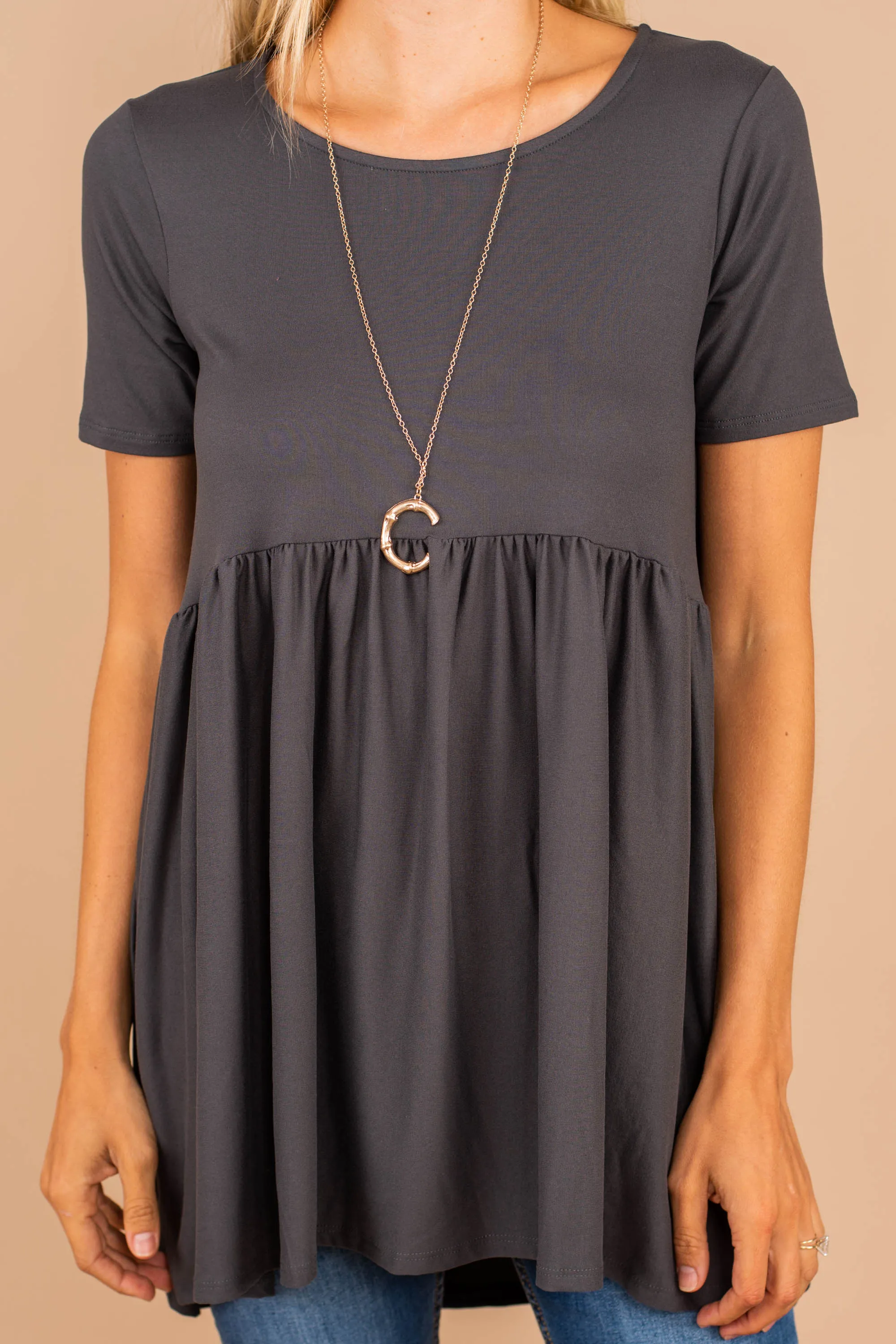 Make It Known Ash Gray Babydoll Top