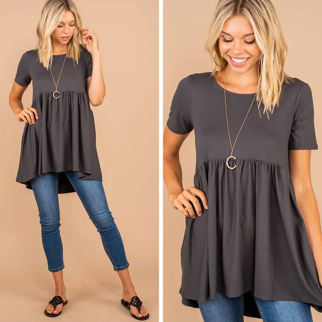 Make It Known Ash Gray Babydoll Top