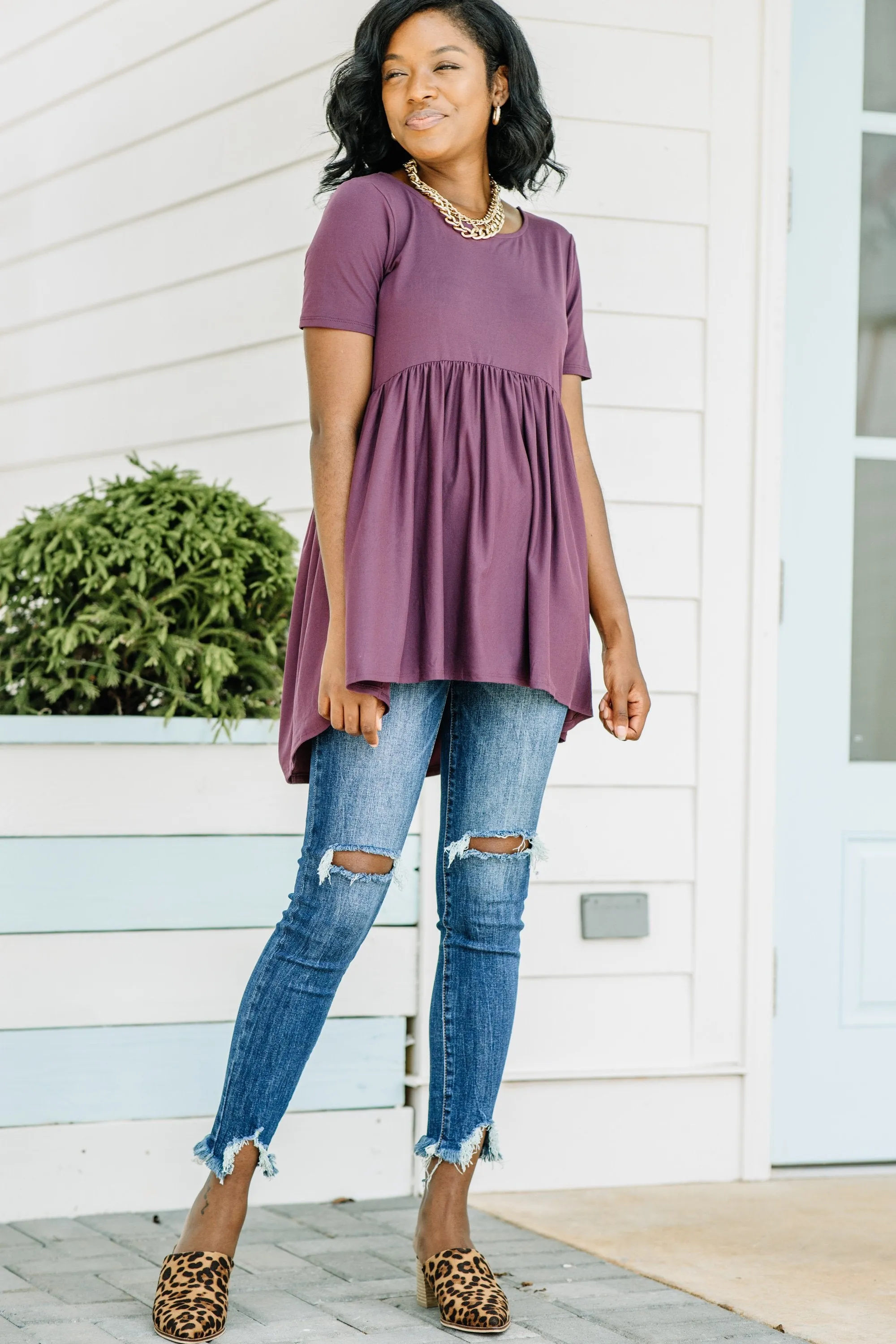 Make It Known Eggplant Purple Babydoll Top