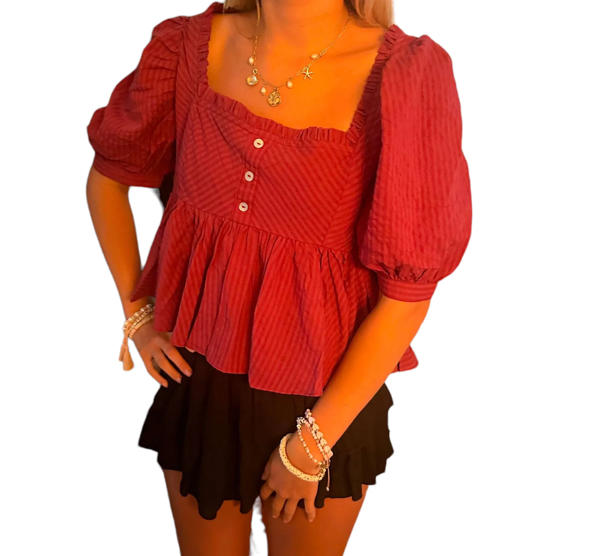 Maroon Ruffled Babydoll Top for Game Day Fun