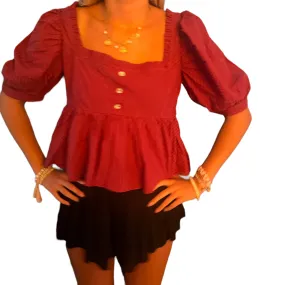 Maroon Ruffled Babydoll Top for Game Day Fun
