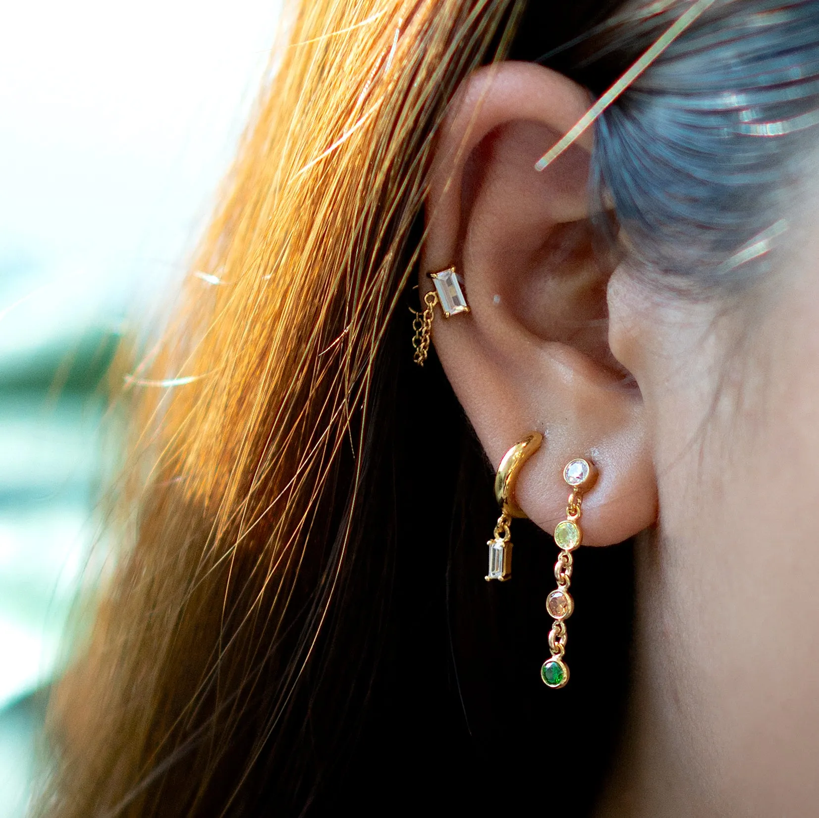 Minimal Baguette Chain Stud Earrings