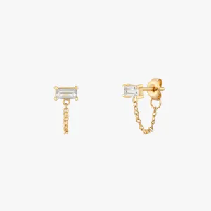 Minimal Baguette Chain Stud Earrings