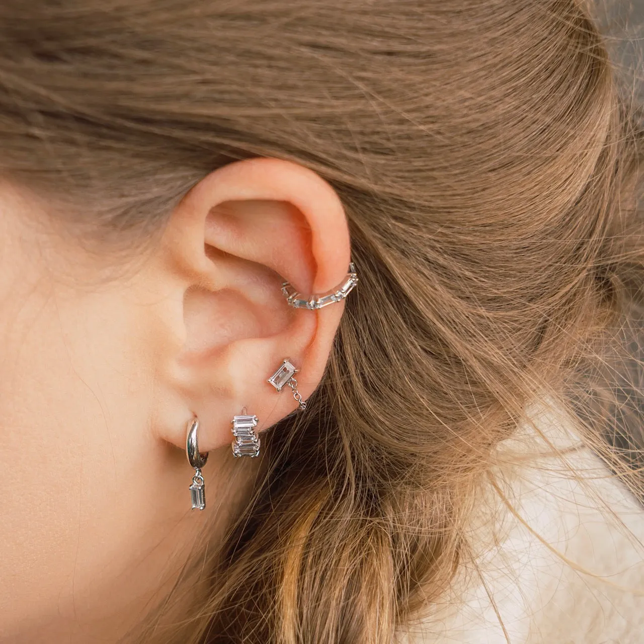 Minimal Baguette Chain Stud Earrings