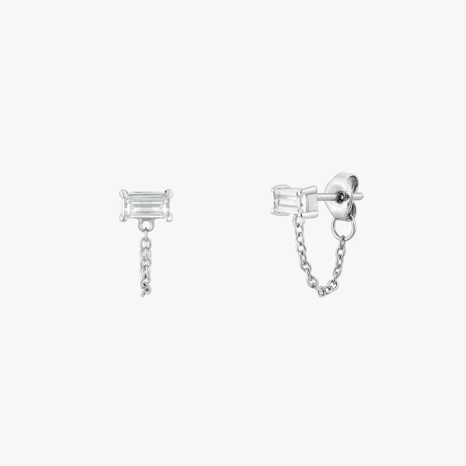 Minimal Baguette Chain Stud Earrings