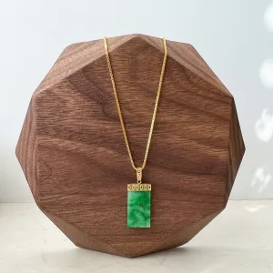 Minimalist Small Green Jade Column Pendant, Jadeite Jade Pendant with 18K Gold Bail, Small Dainty Pendant, FSX-0621-1646839089