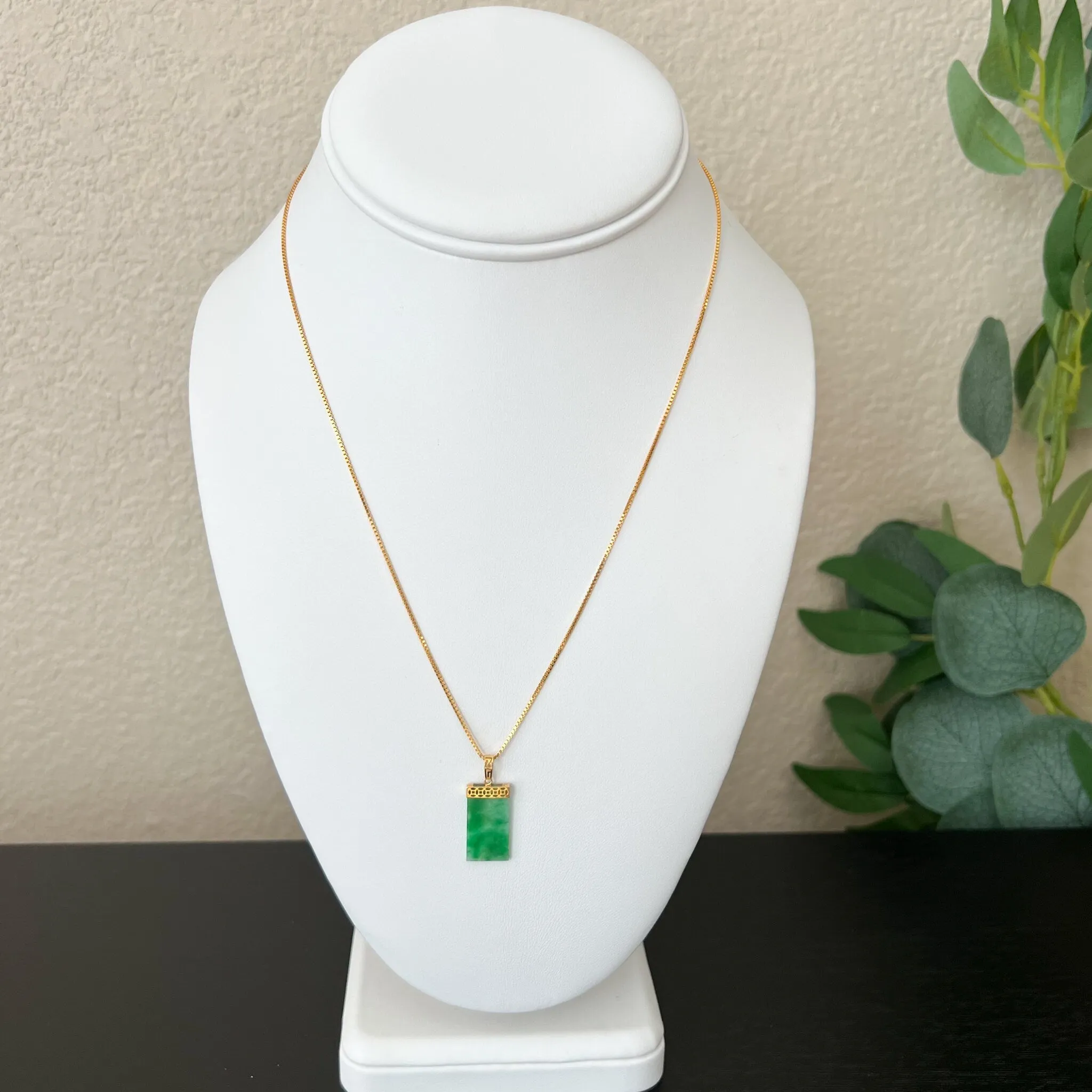 Minimalist Small Green Jade Column Pendant, Jadeite Jade Pendant with 18K Gold Bail, Small Dainty Pendant, FSX-0621-1646839089