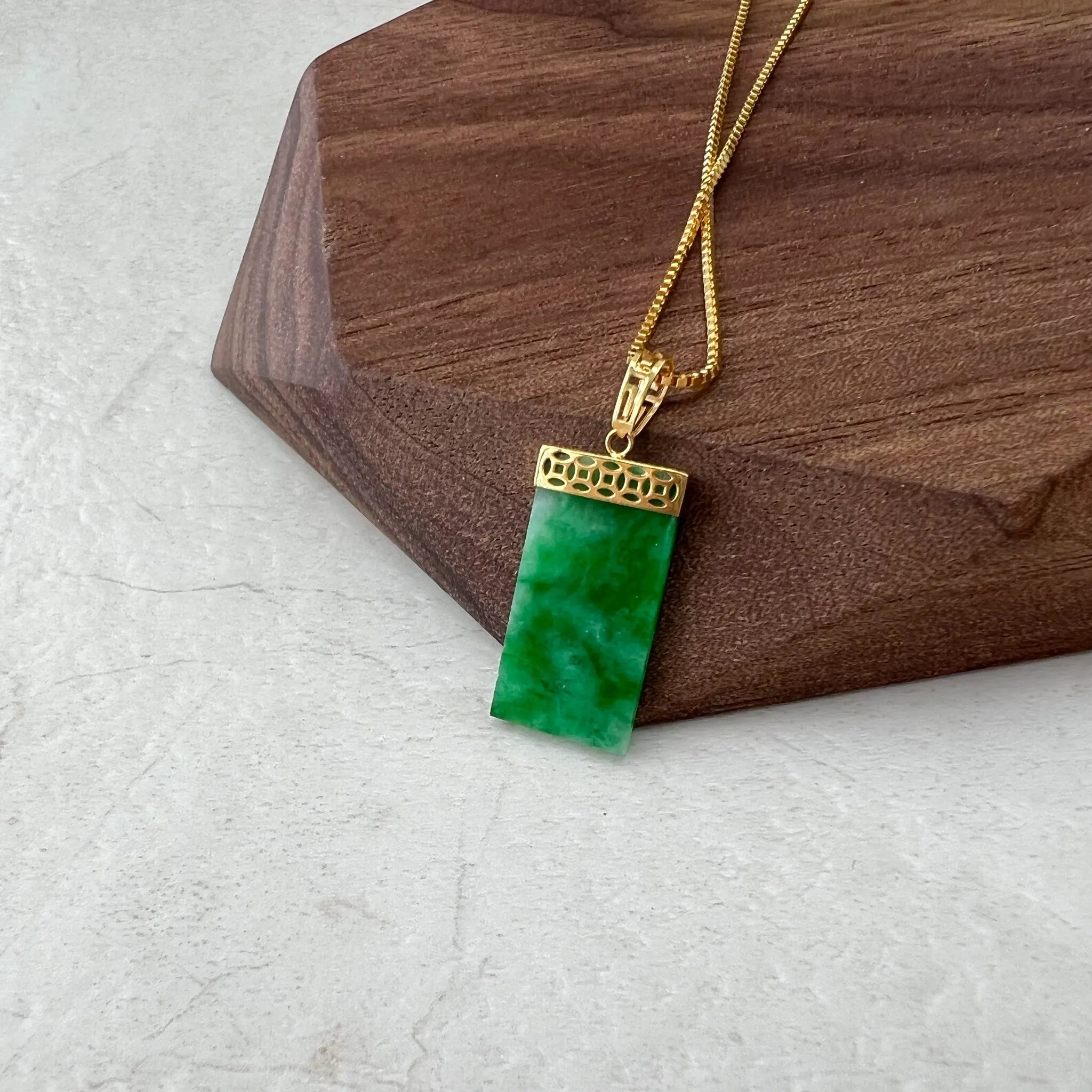 Minimalist Small Green Jade Column Pendant, Jadeite Jade Pendant with 18K Gold Bail, Small Dainty Pendant, FSX-0621-1646839089