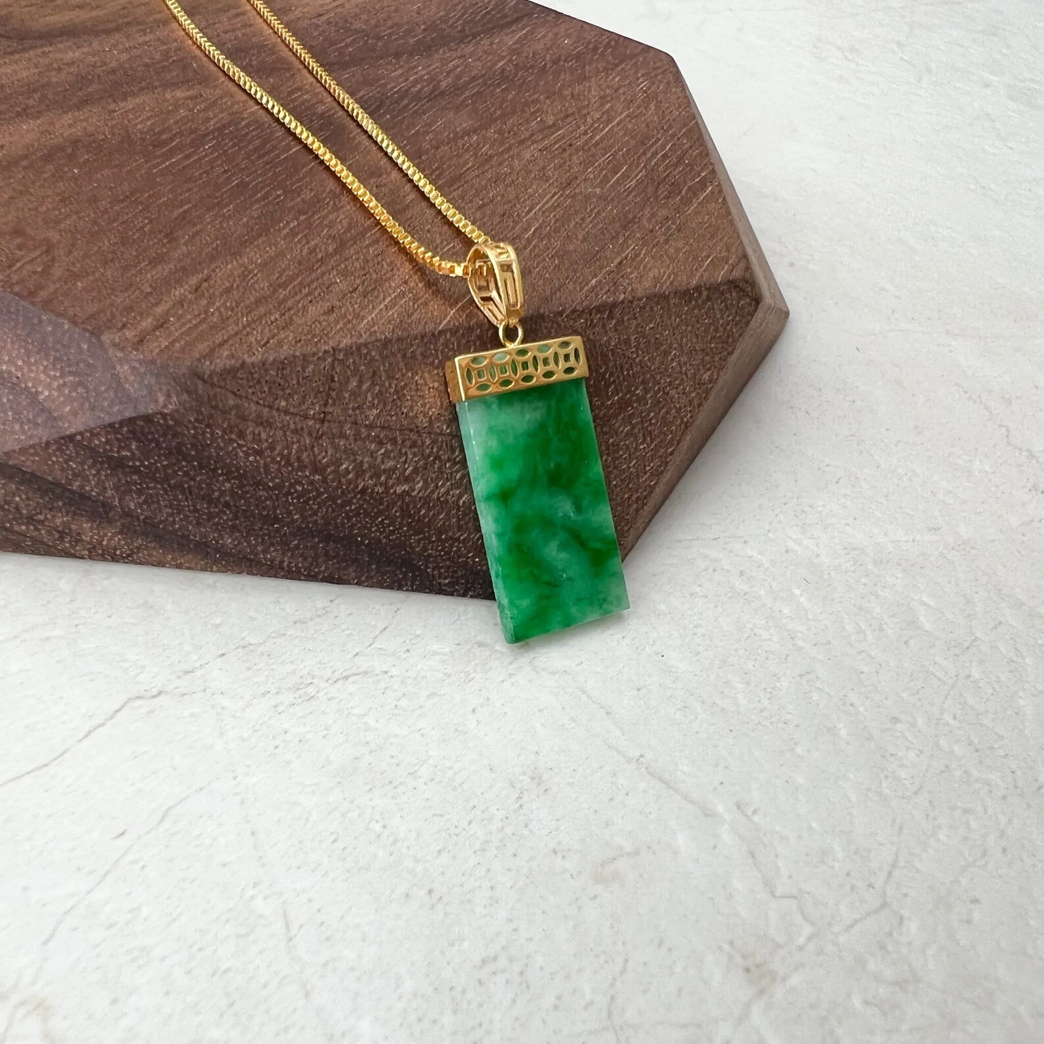 Minimalist Small Green Jade Column Pendant, Jadeite Jade Pendant with 18K Gold Bail, Small Dainty Pendant, FSX-0621-1646839089
