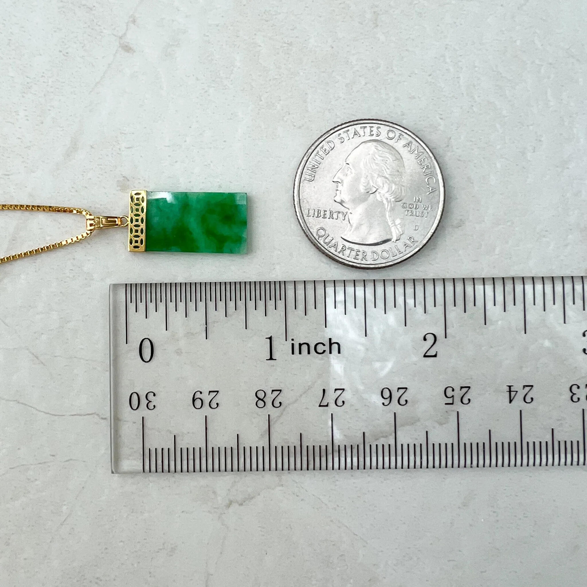 Minimalist Small Green Jade Column Pendant, Jadeite Jade Pendant with 18K Gold Bail, Small Dainty Pendant, FSX-0621-1646839089