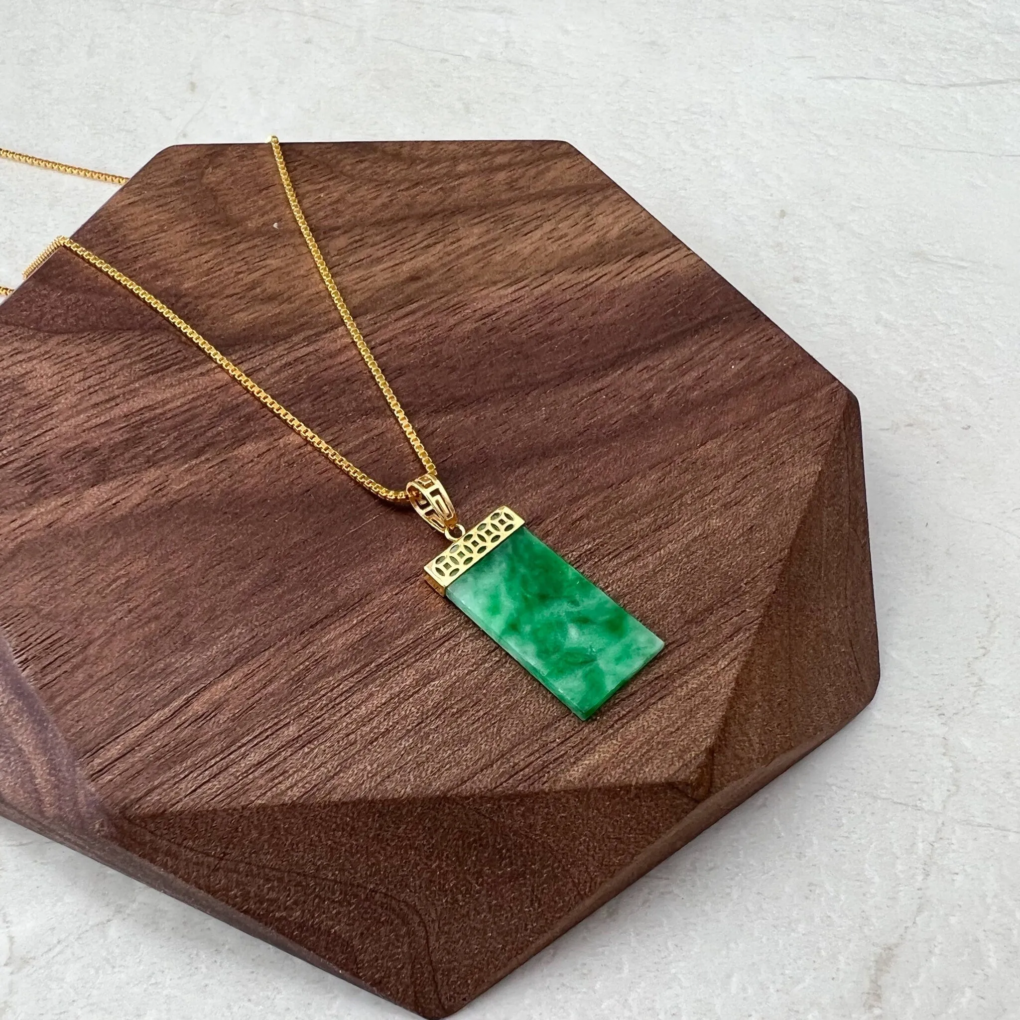 Minimalist Small Green Jade Column Pendant, Jadeite Jade Pendant with 18K Gold Bail, Small Dainty Pendant, FSX-0621-1646839089