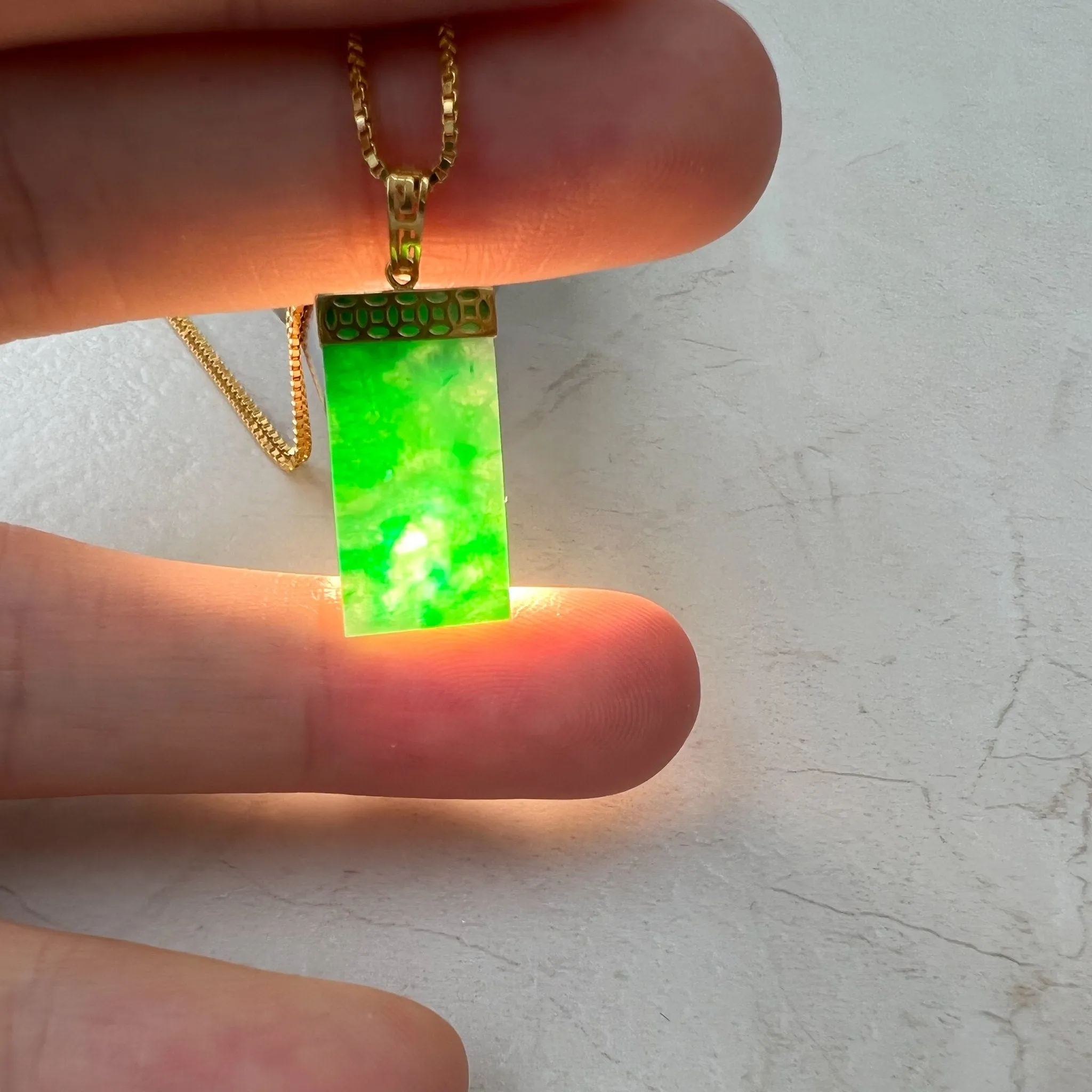 Minimalist Small Green Jade Column Pendant, Jadeite Jade Pendant with 18K Gold Bail, Small Dainty Pendant, FSX-0621-1646839089