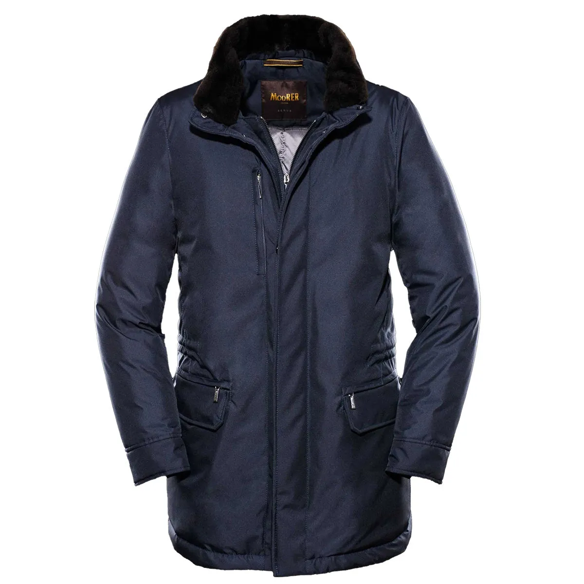 Moorer Dark Blue 'Bernier' Longline Padded Down Jacket