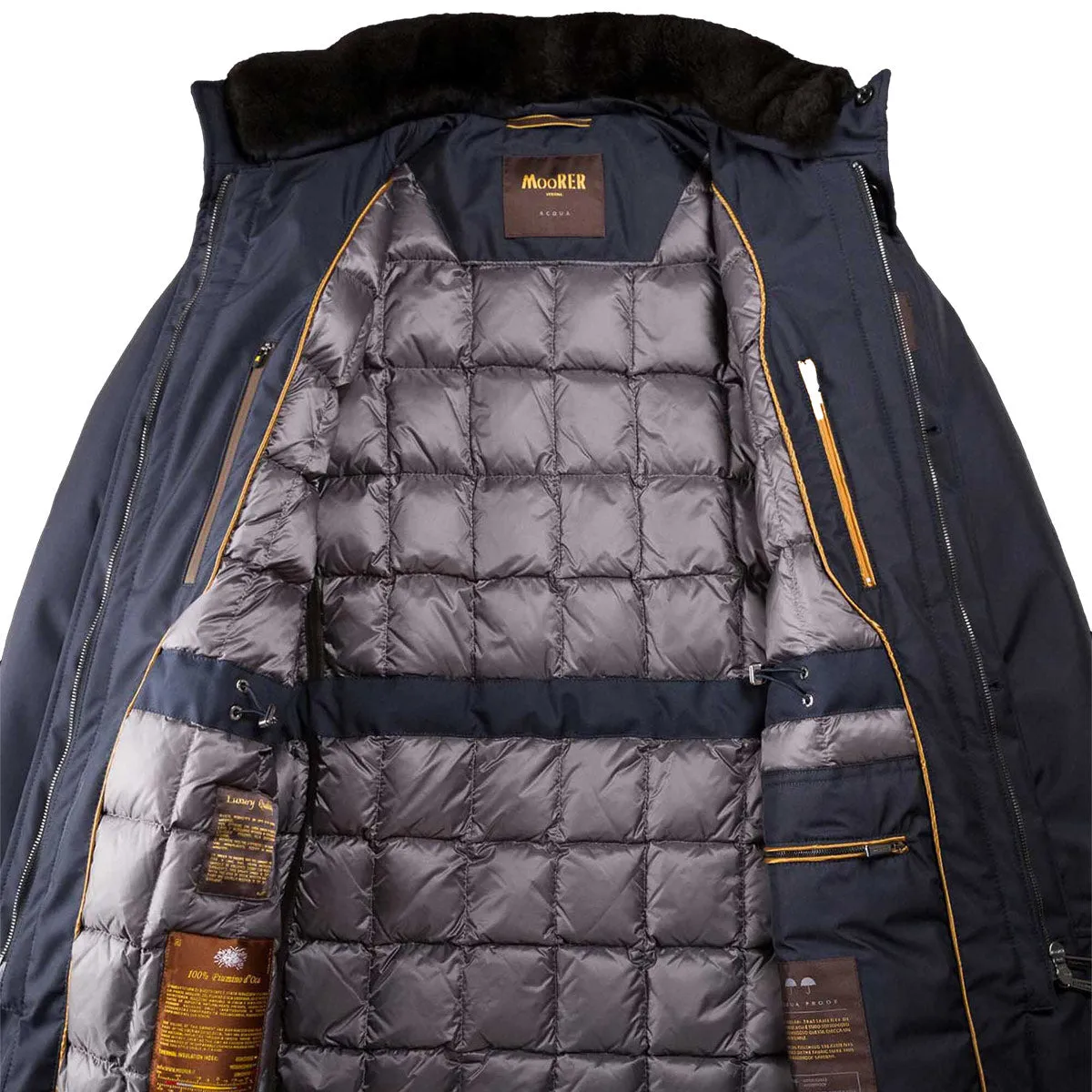 Moorer Dark Blue 'Bernier' Longline Padded Down Jacket