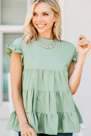 On The Scene Sage Green Tiered Top