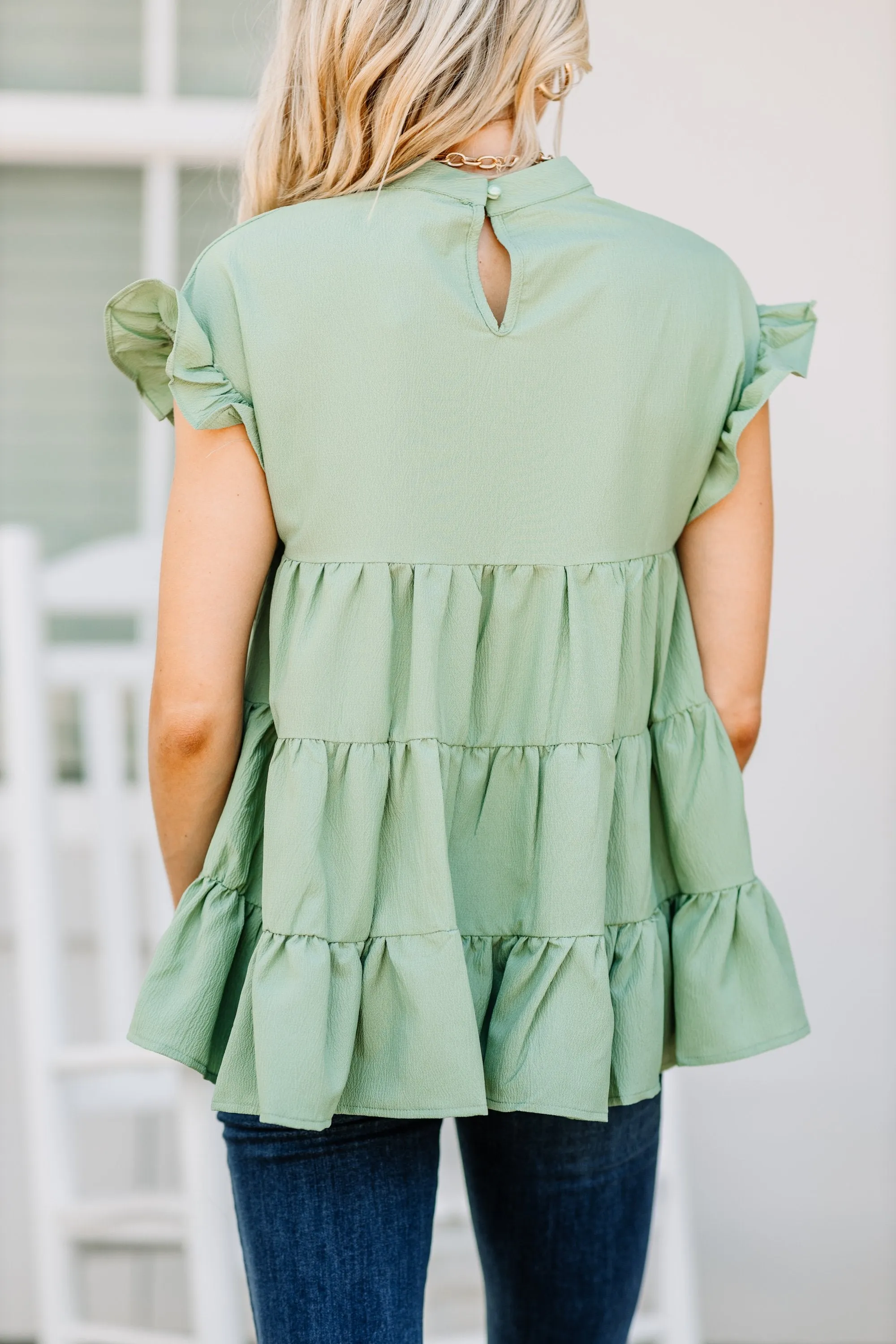 On The Scene Sage Green Tiered Top