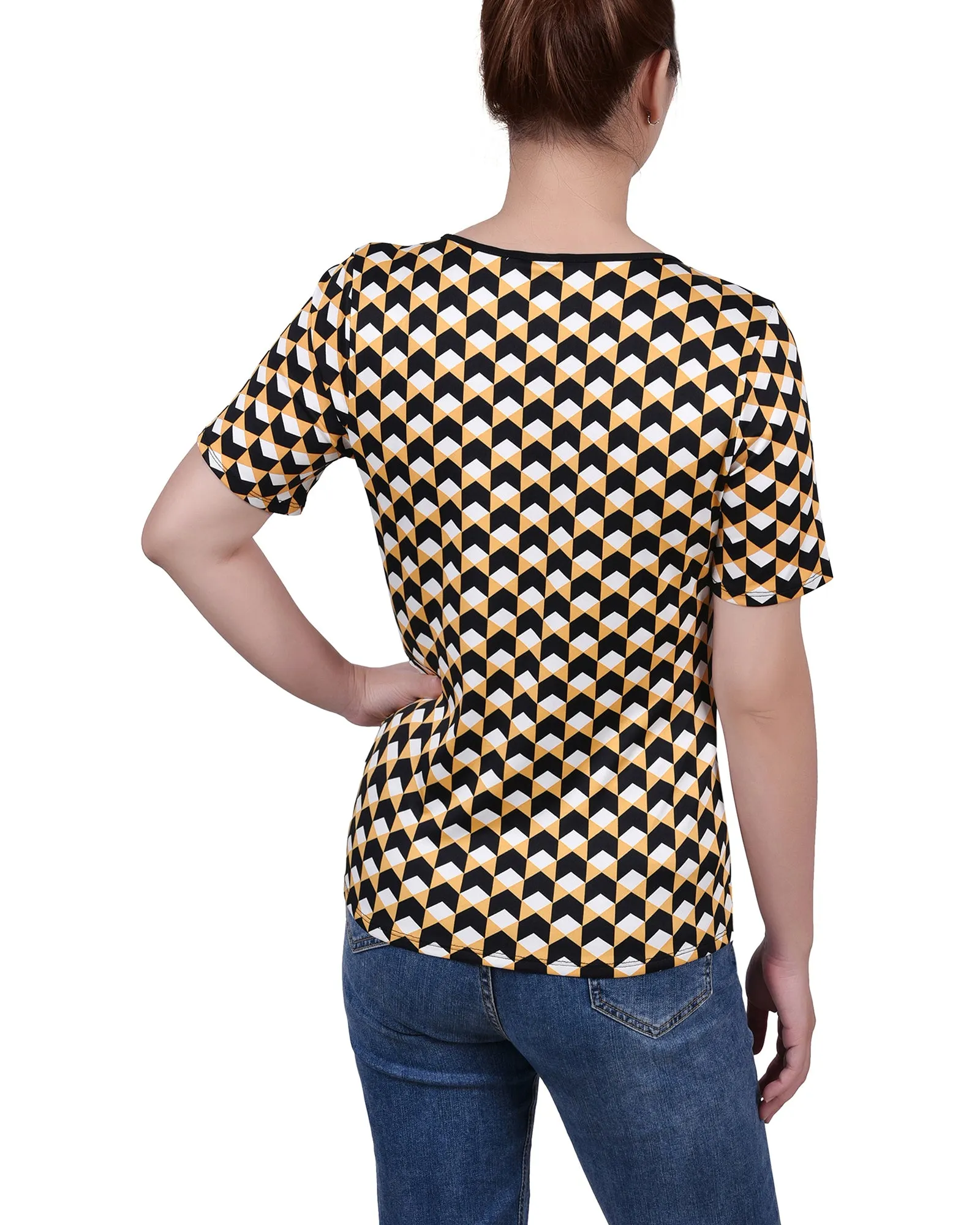 Petite Short Sleeve Top With Ring Details