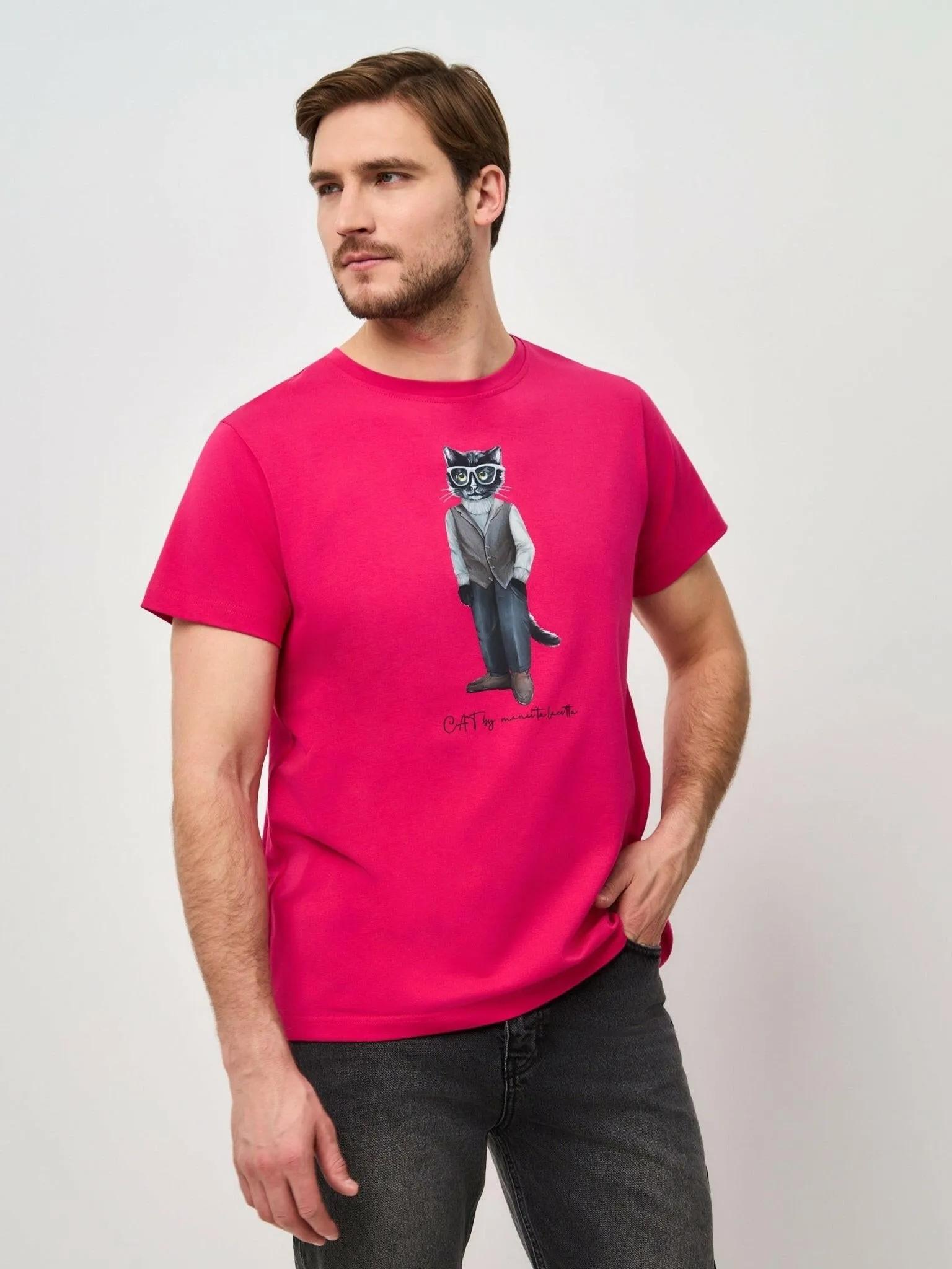 Pink Printed T-shirt MINIMALIST CAT