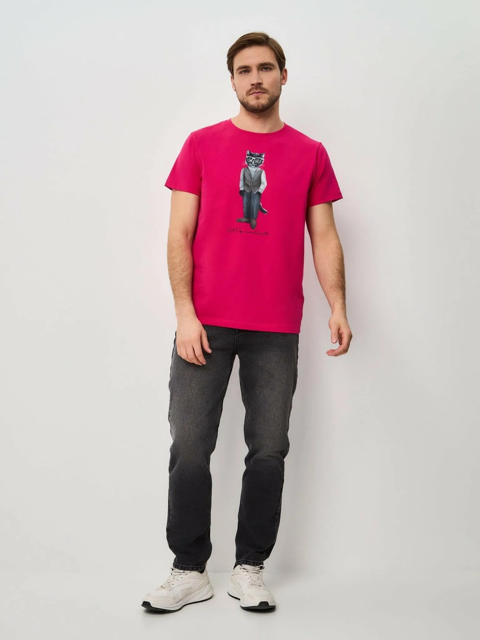 Pink Printed T-shirt MINIMALIST CAT