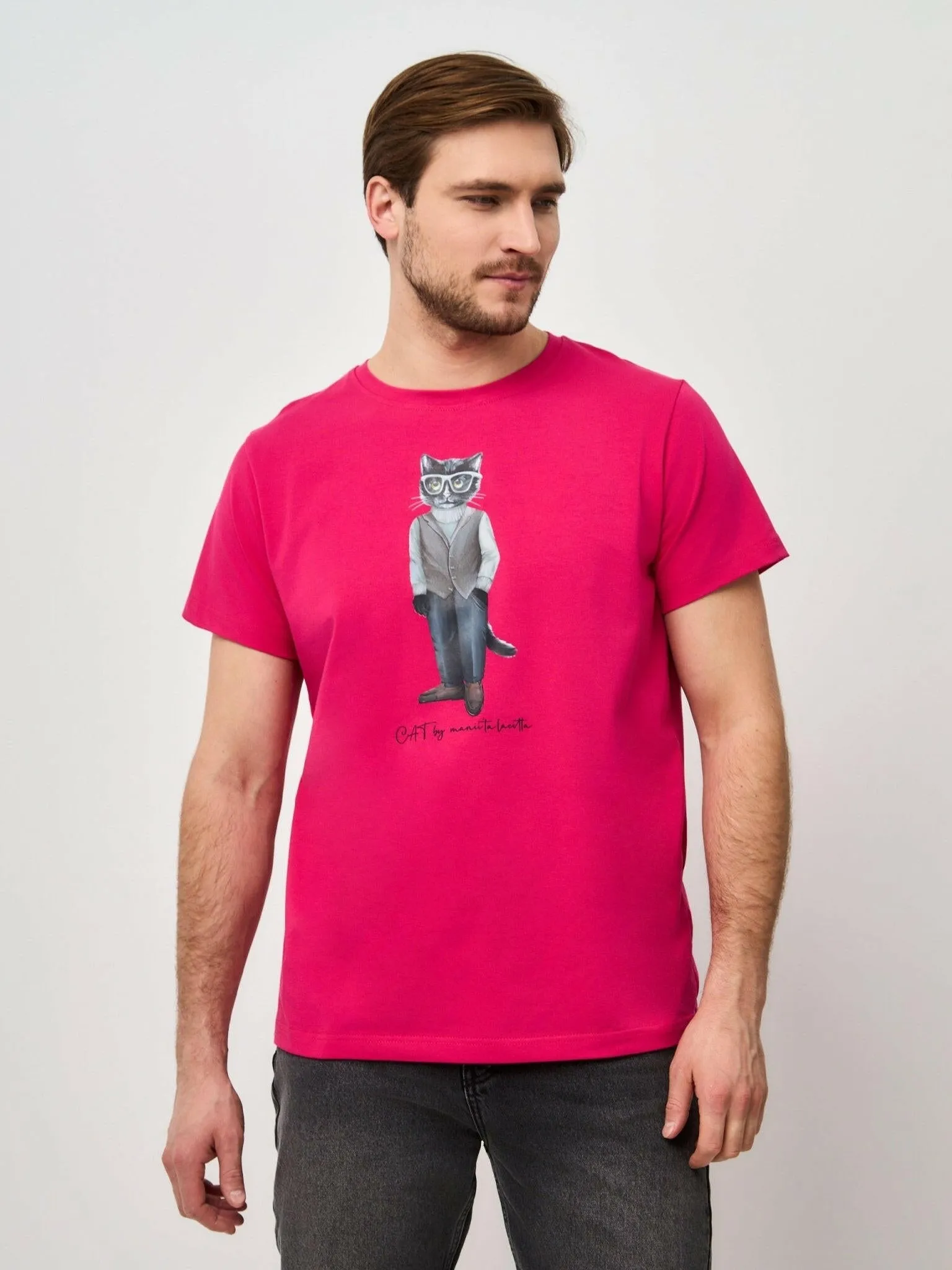 Pink Printed T-shirt MINIMALIST CAT