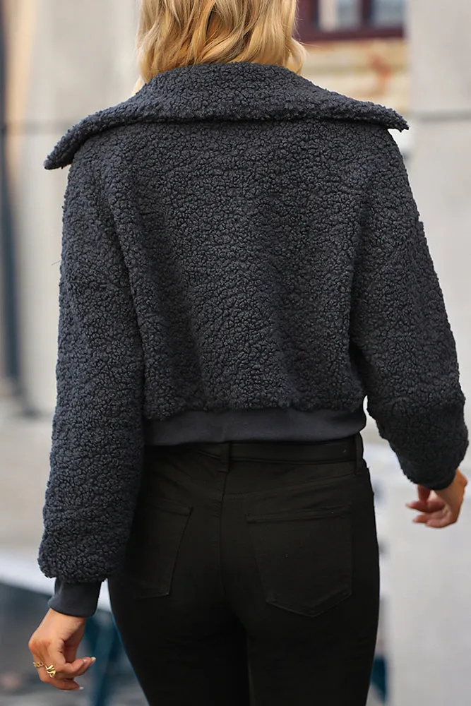 Plain Zipper Sherpa Short Jacket Coat