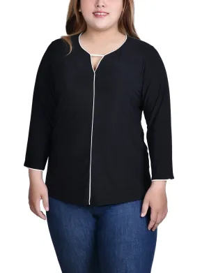 Plus Size 3/4 Sleeve Piped Top