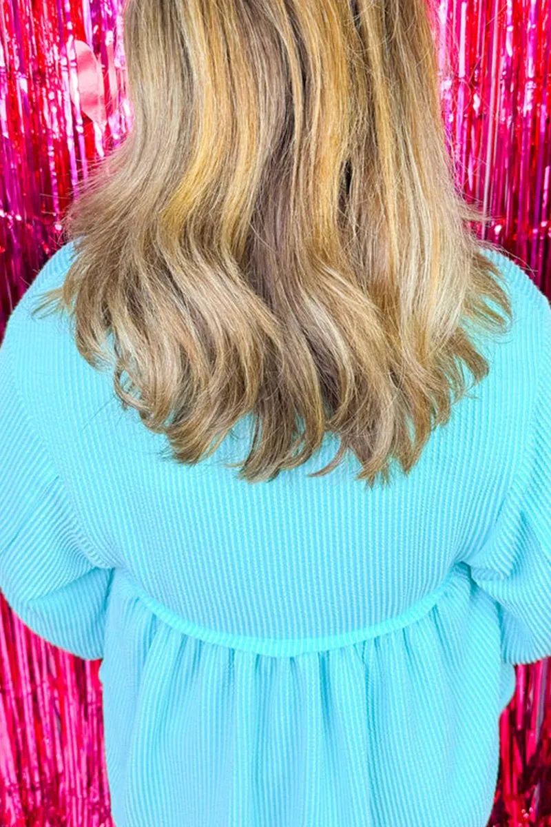 Plus Size Bubbly Personality Turquoise Babydoll Blouse