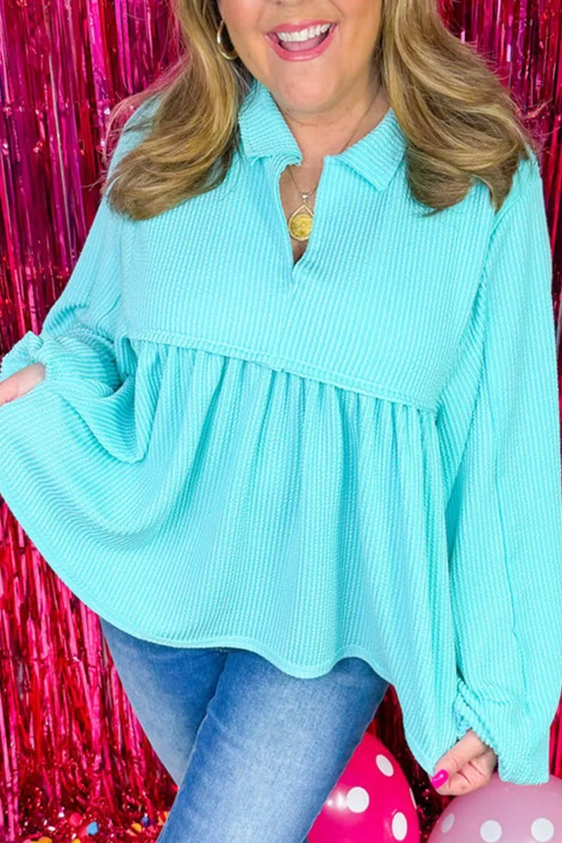 Plus Size Bubbly Personality Turquoise Babydoll Blouse