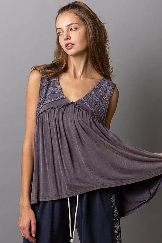 POL Sleeveless v-neck babydoll loose fit knit top - Assorted Colors