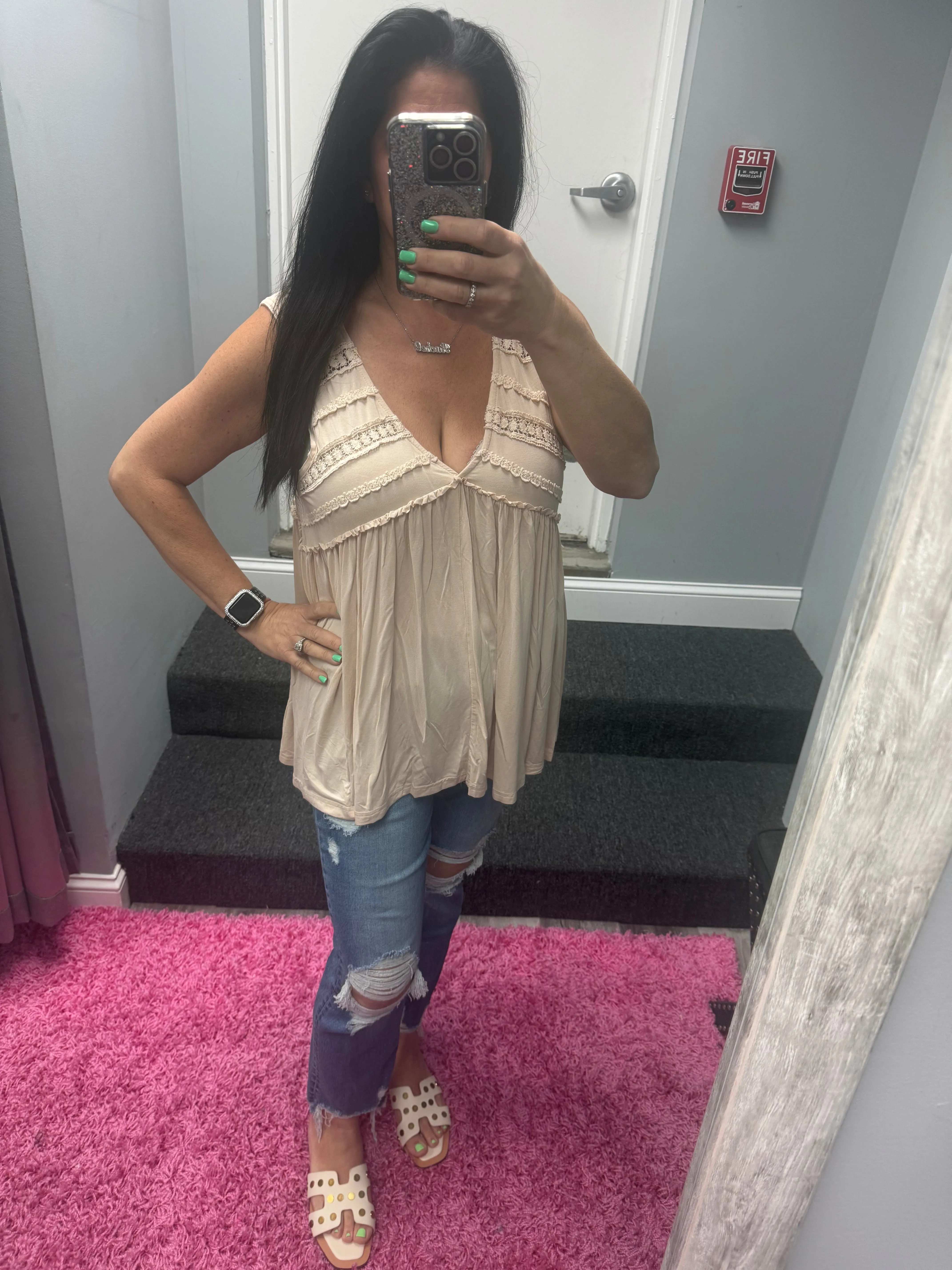 POL Sleeveless v-neck babydoll loose fit knit top - Assorted Colors