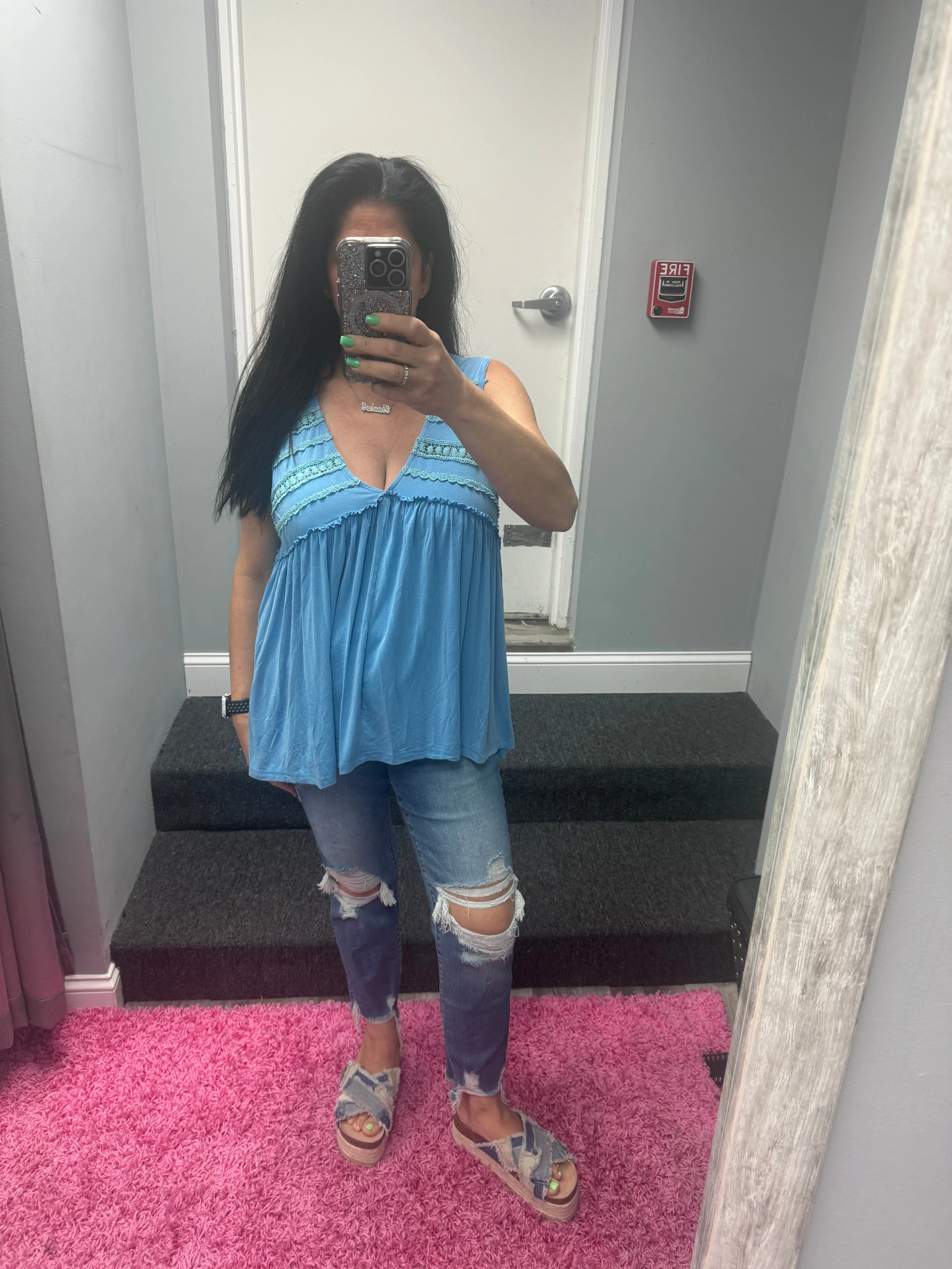 POL Sleeveless v-neck babydoll loose fit knit top - Assorted Colors