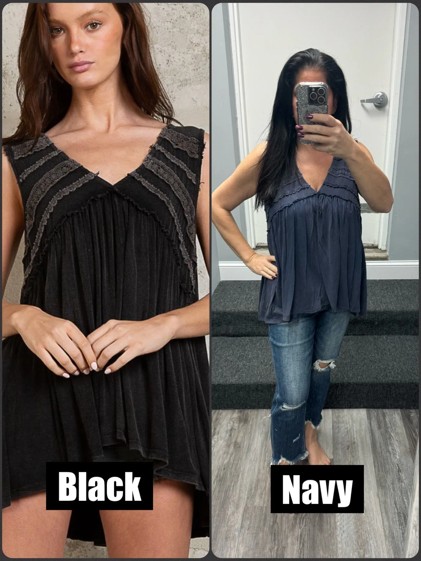 POL Sleeveless v-neck babydoll loose fit knit top - Assorted Colors