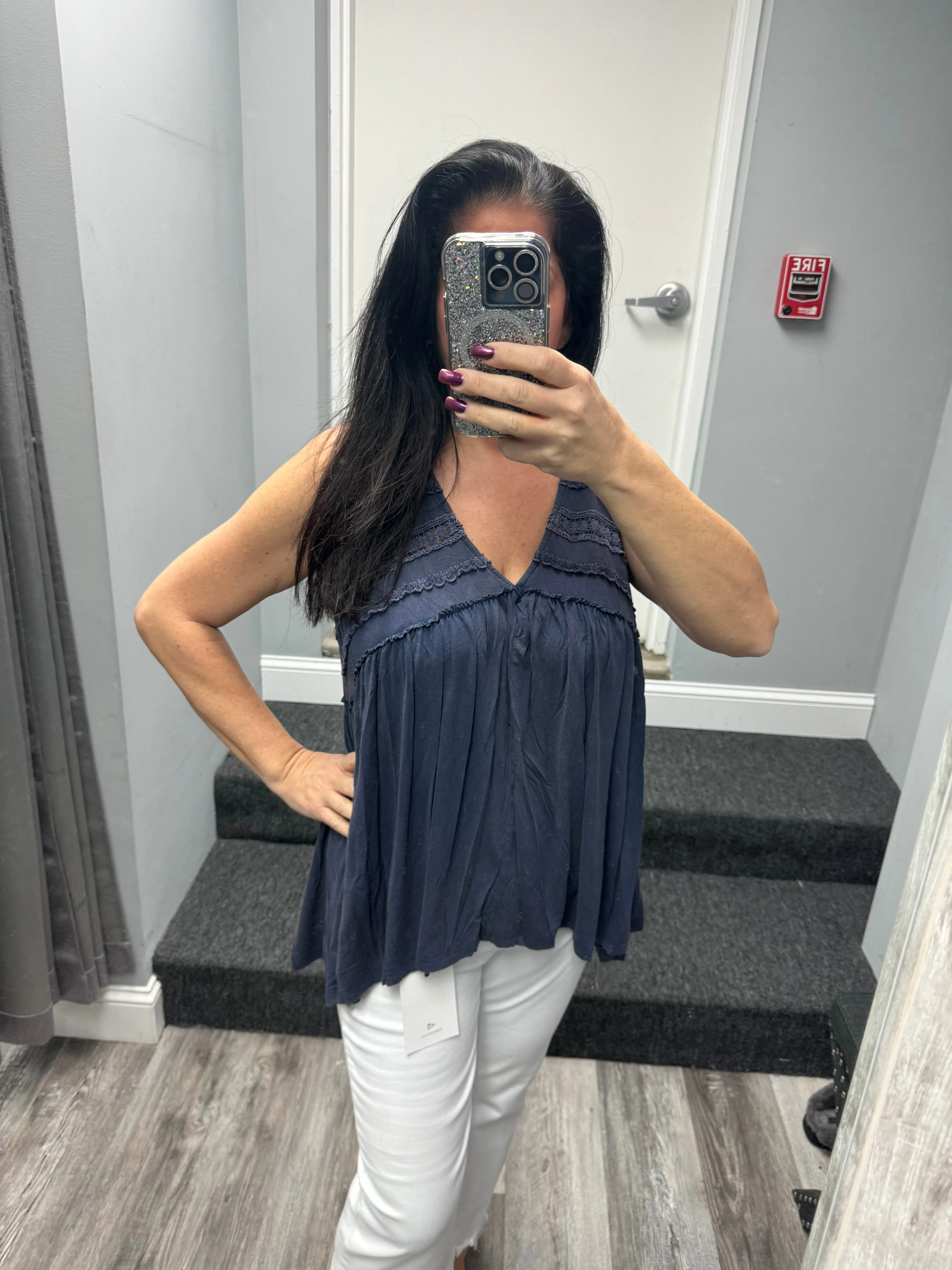 POL Sleeveless v-neck babydoll loose fit knit top - Assorted Colors