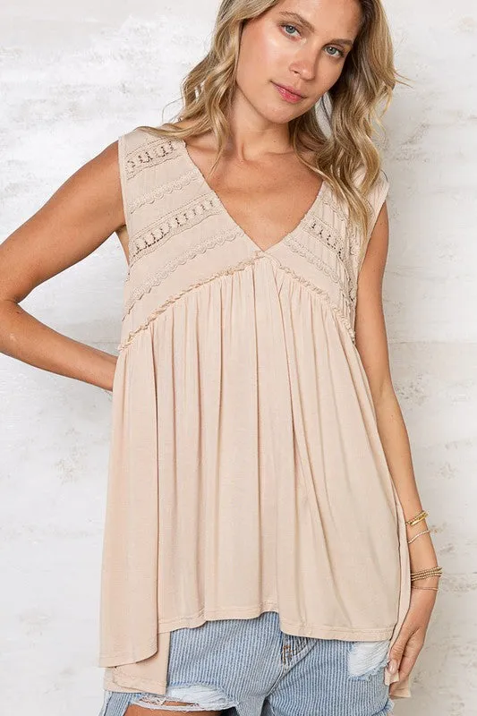 POL Sleeveless v-neck babydoll loose fit knit top - Assorted Colors