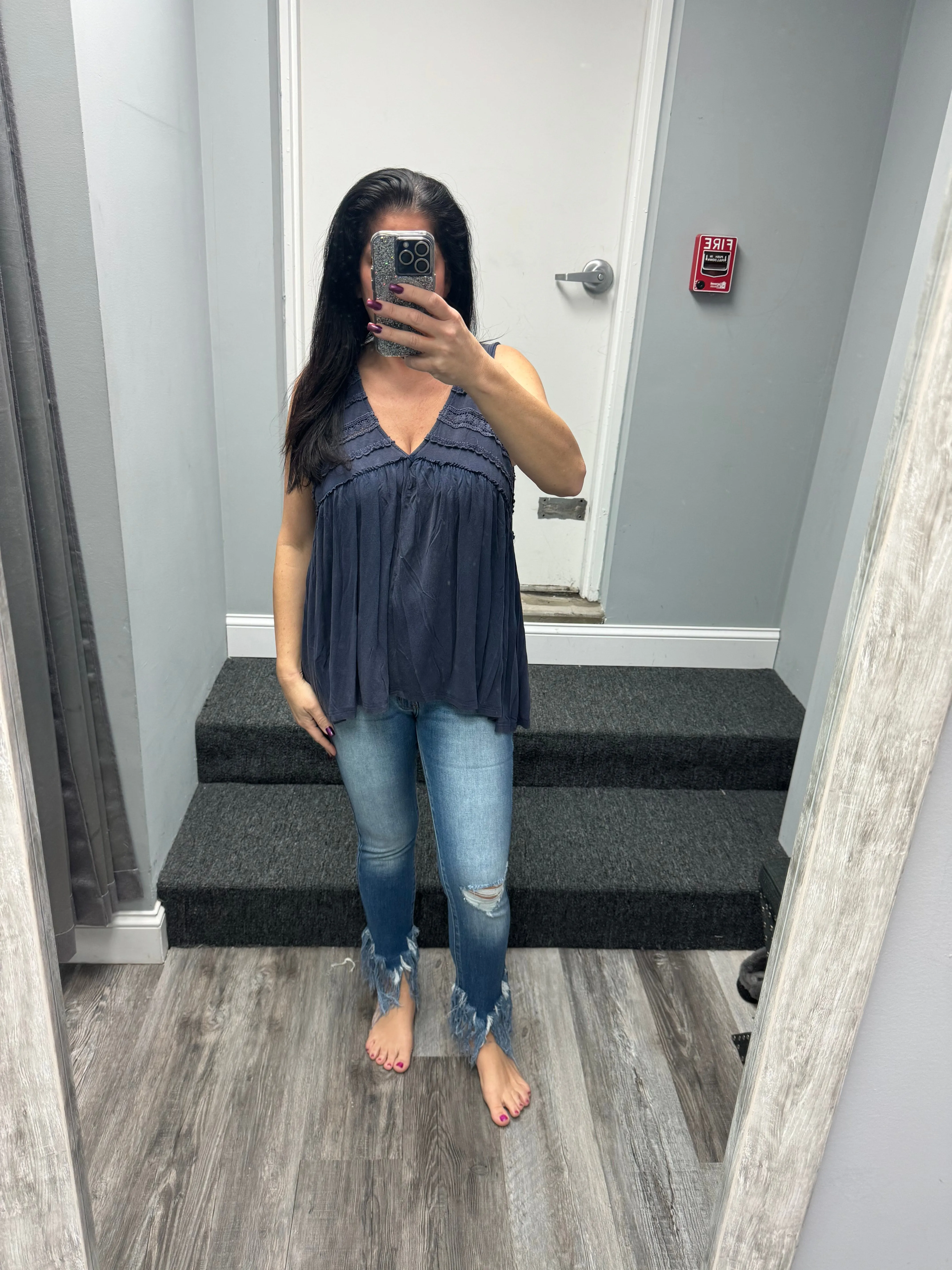 POL Sleeveless v-neck babydoll loose fit knit top - Assorted Colors