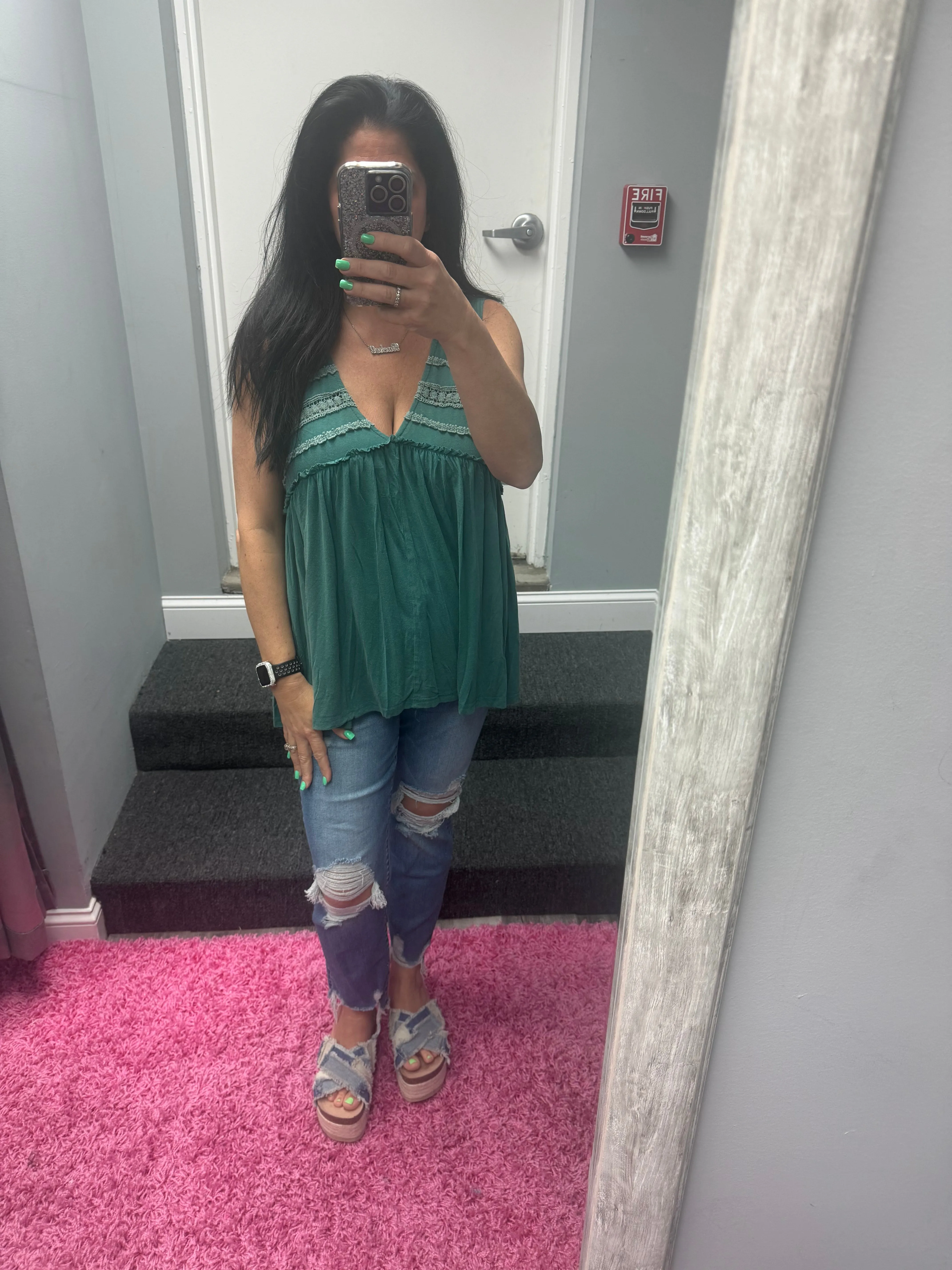 POL Sleeveless v-neck babydoll loose fit knit top - Assorted Colors