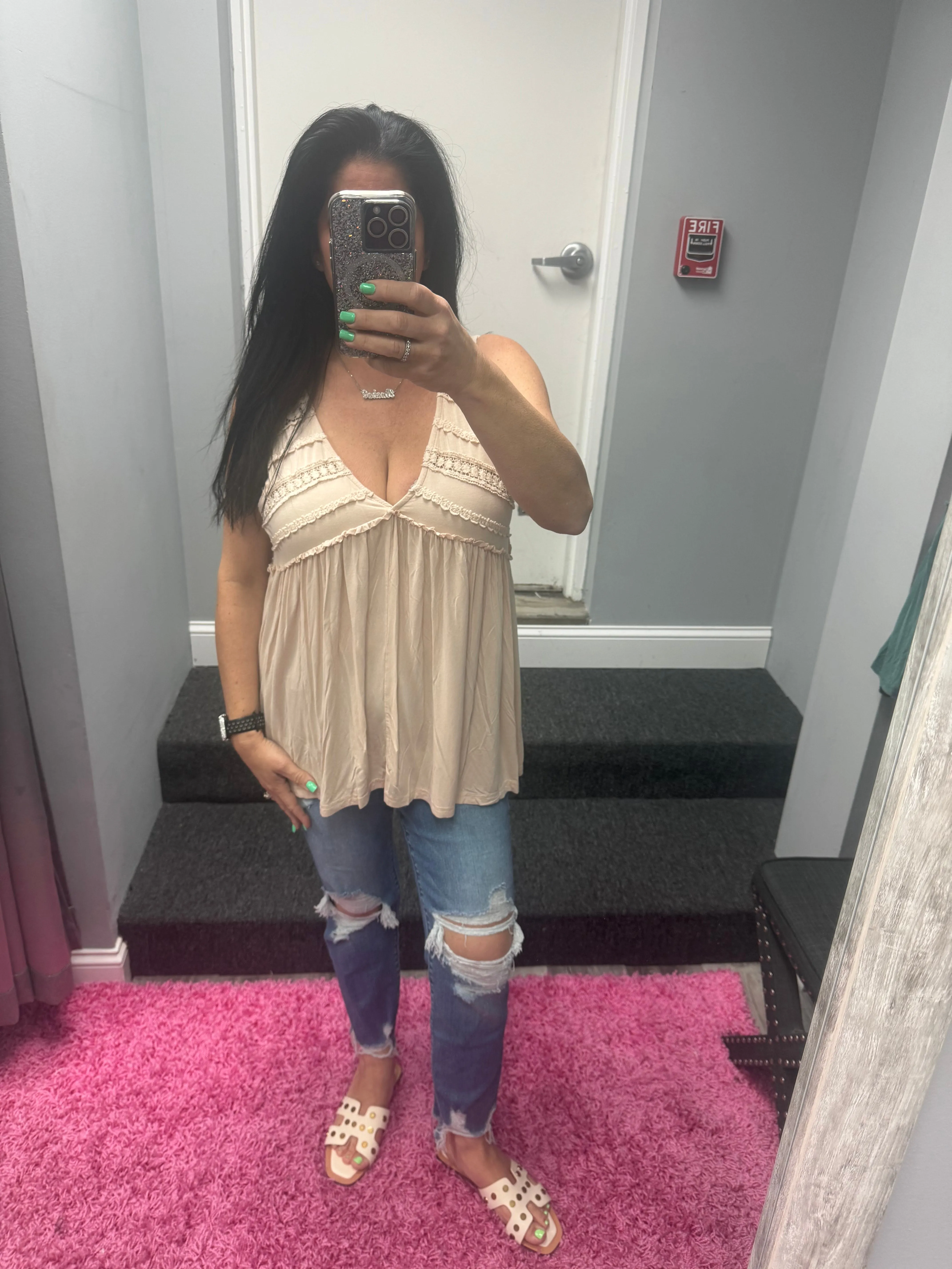 POL Sleeveless v-neck babydoll loose fit knit top - Assorted Colors