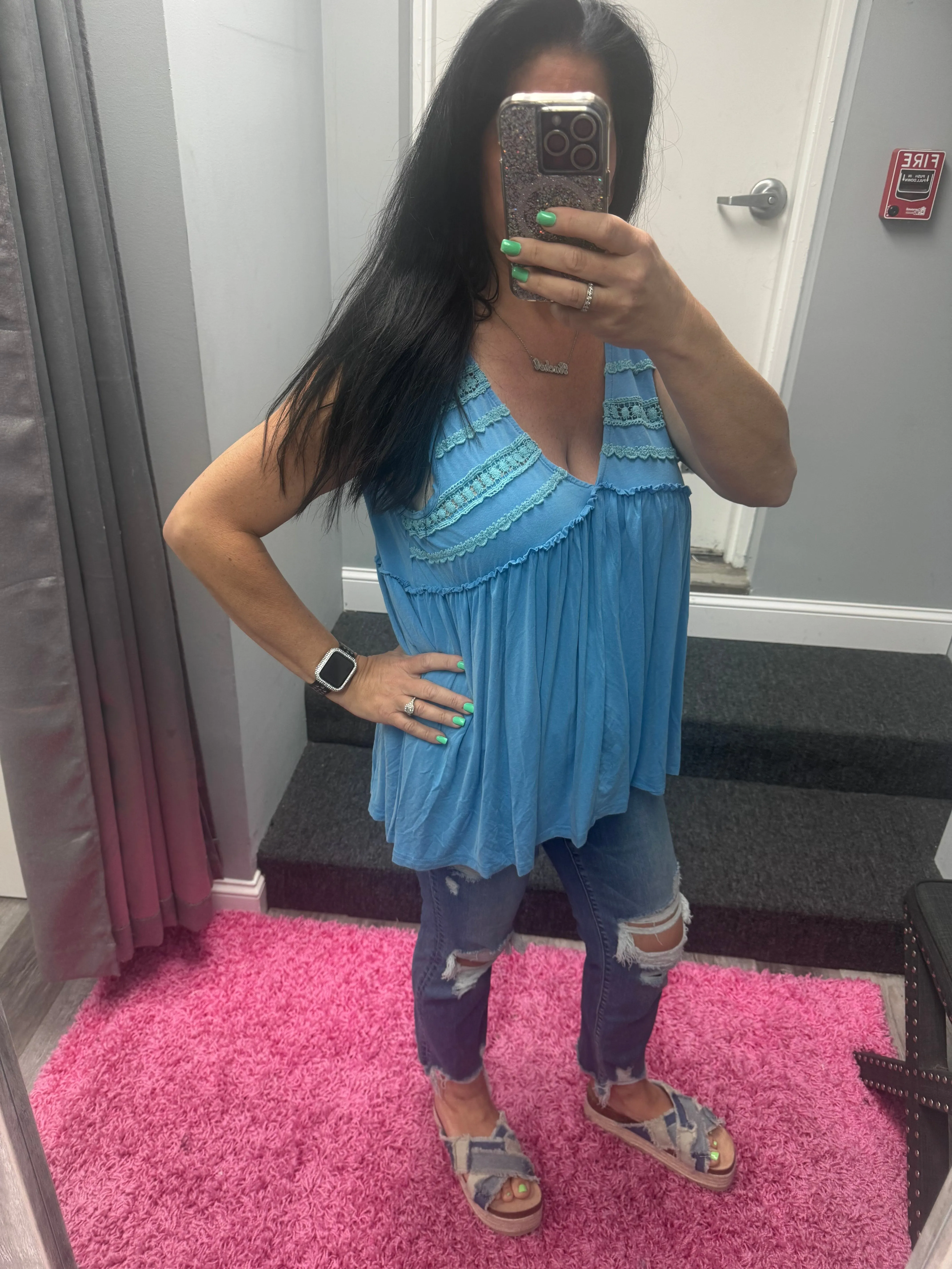 POL Sleeveless v-neck babydoll loose fit knit top - Assorted Colors