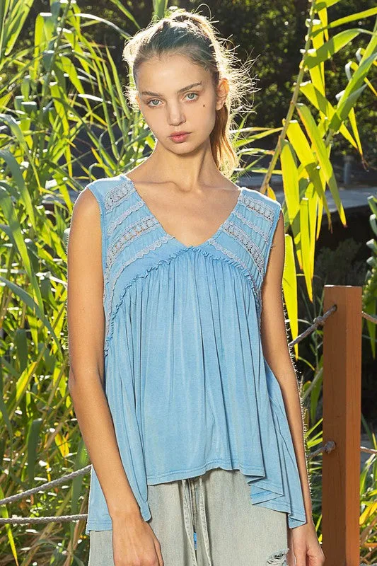 POL Sleeveless v-neck babydoll loose fit knit top - Assorted Colors