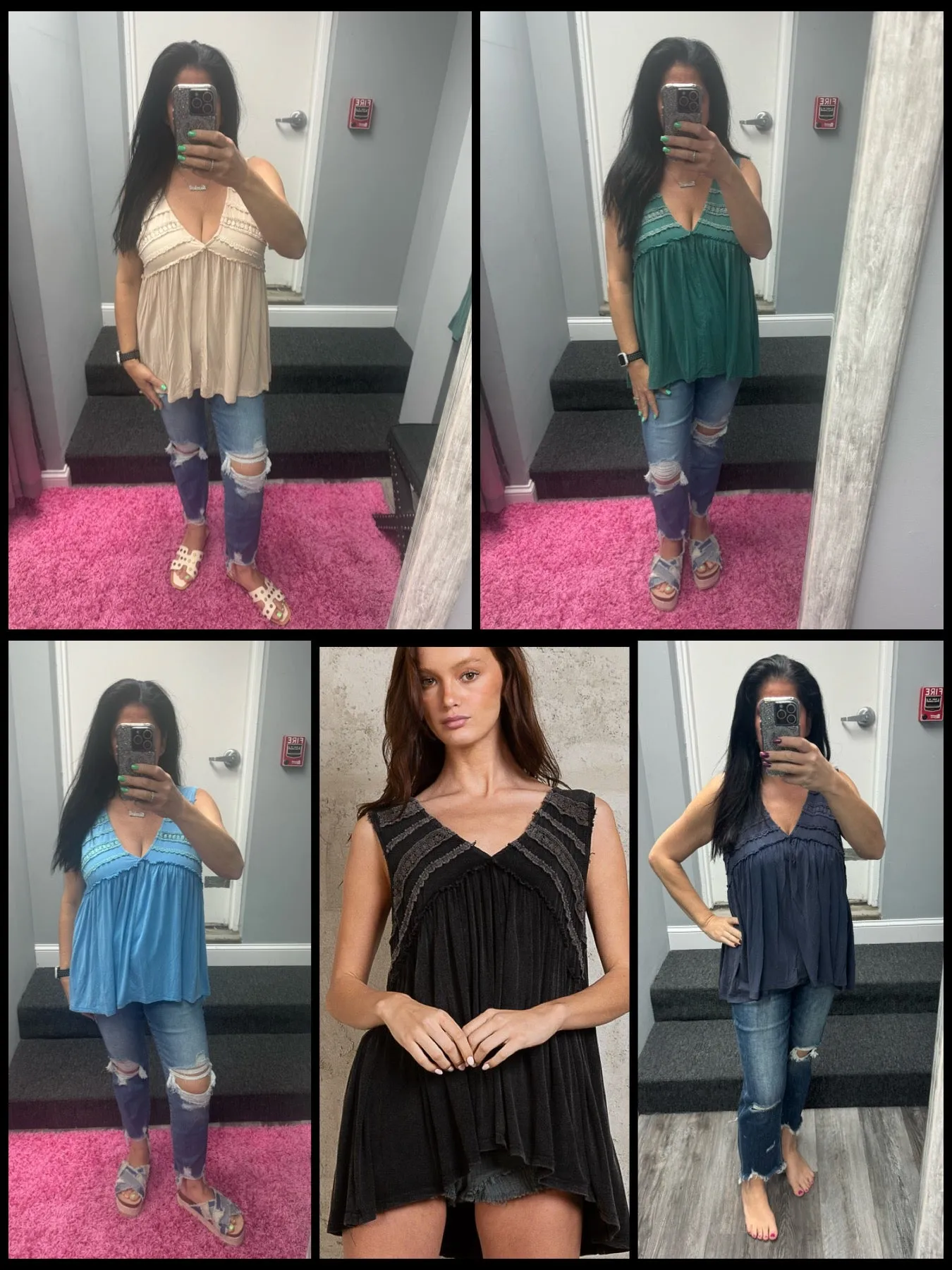 POL Sleeveless v-neck babydoll loose fit knit top - Assorted Colors